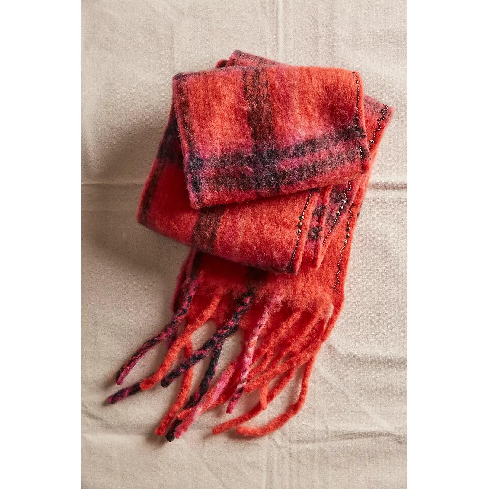 Free People - Highland Plaid Skinny Scarf in Pink