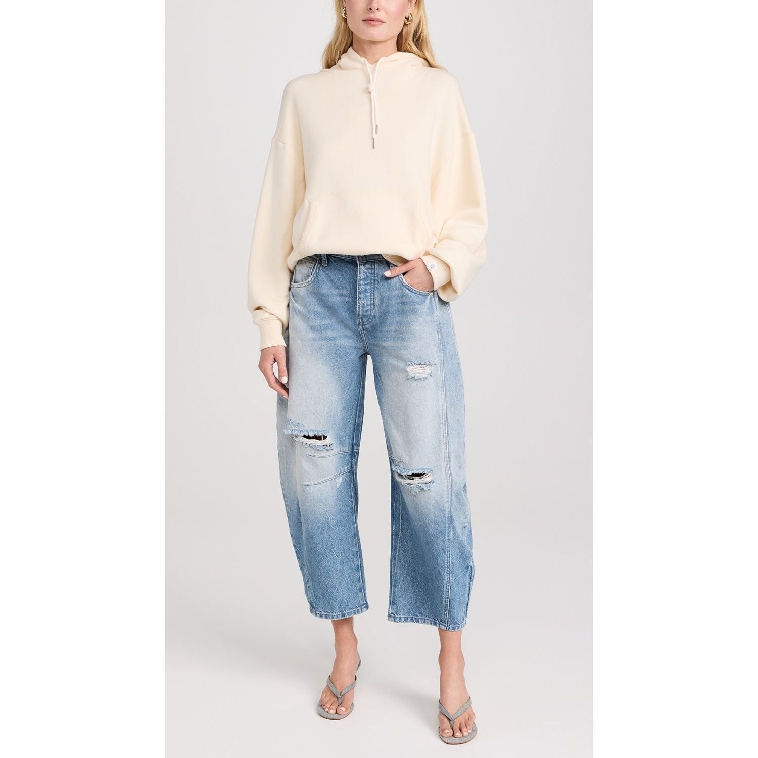 Free People - Good Luck Mid-Rise Barrel Jeans in Barnyard Blue