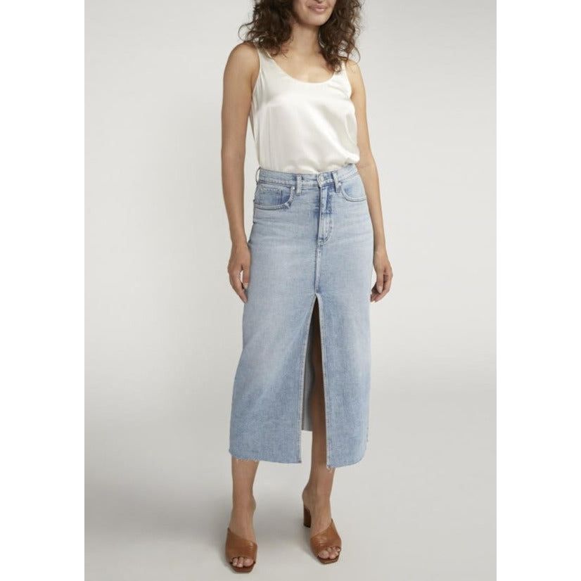 Silver Jeans - High Rise Denim Midi Skirt