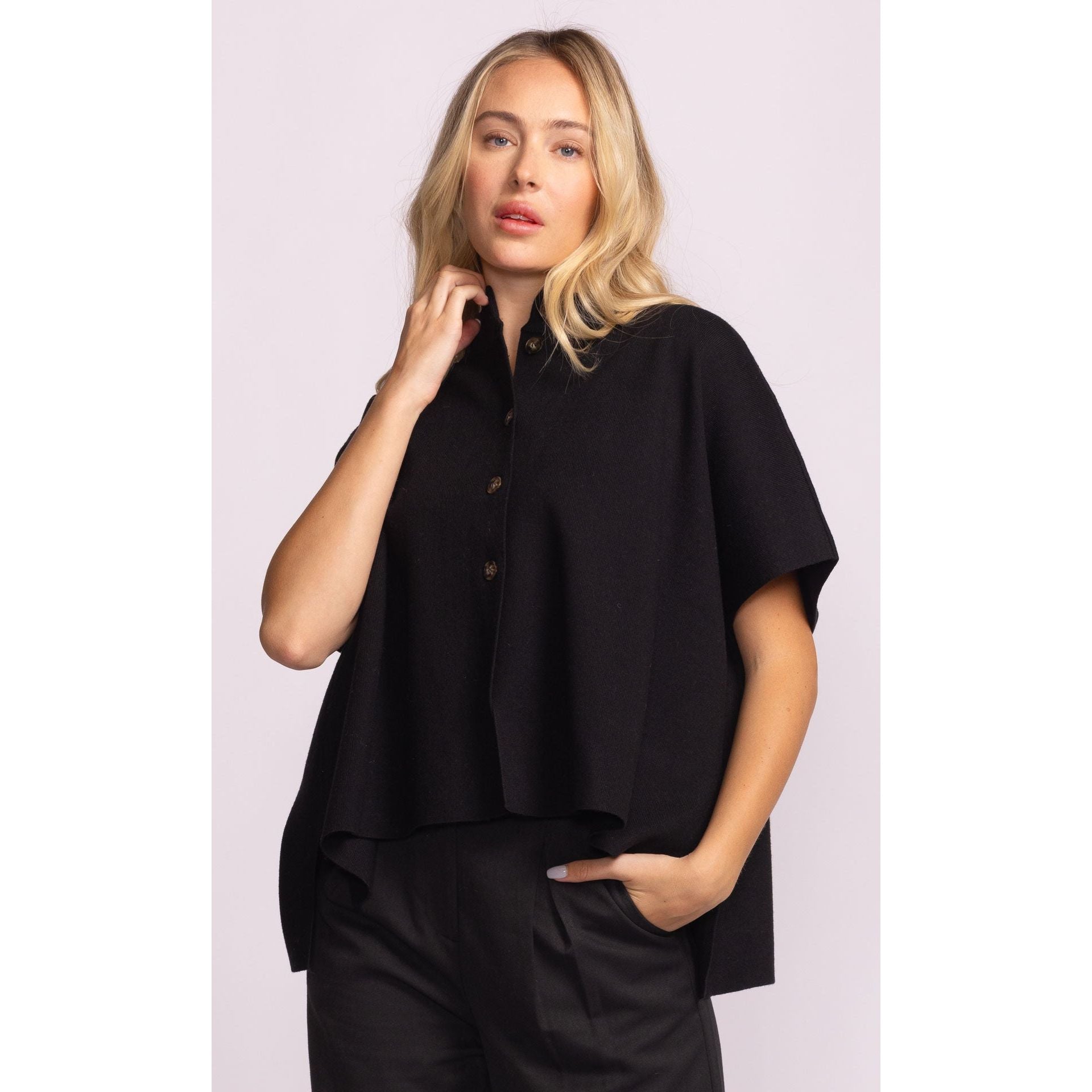 Pink Martini - Melrose Poncho Sweater in Black