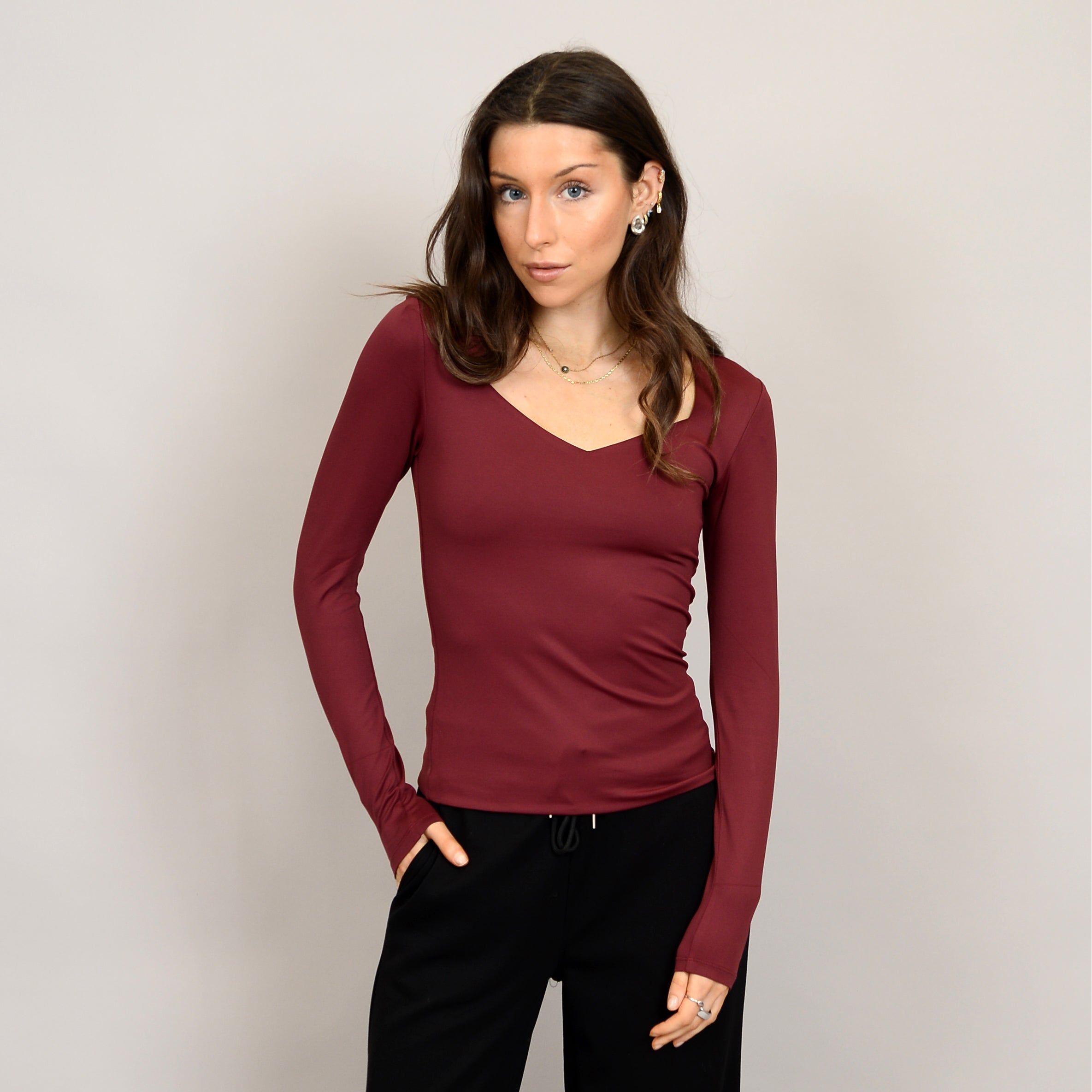 RD Style - Sanna Sweatheart Neck Long Sleeve in Oxblood