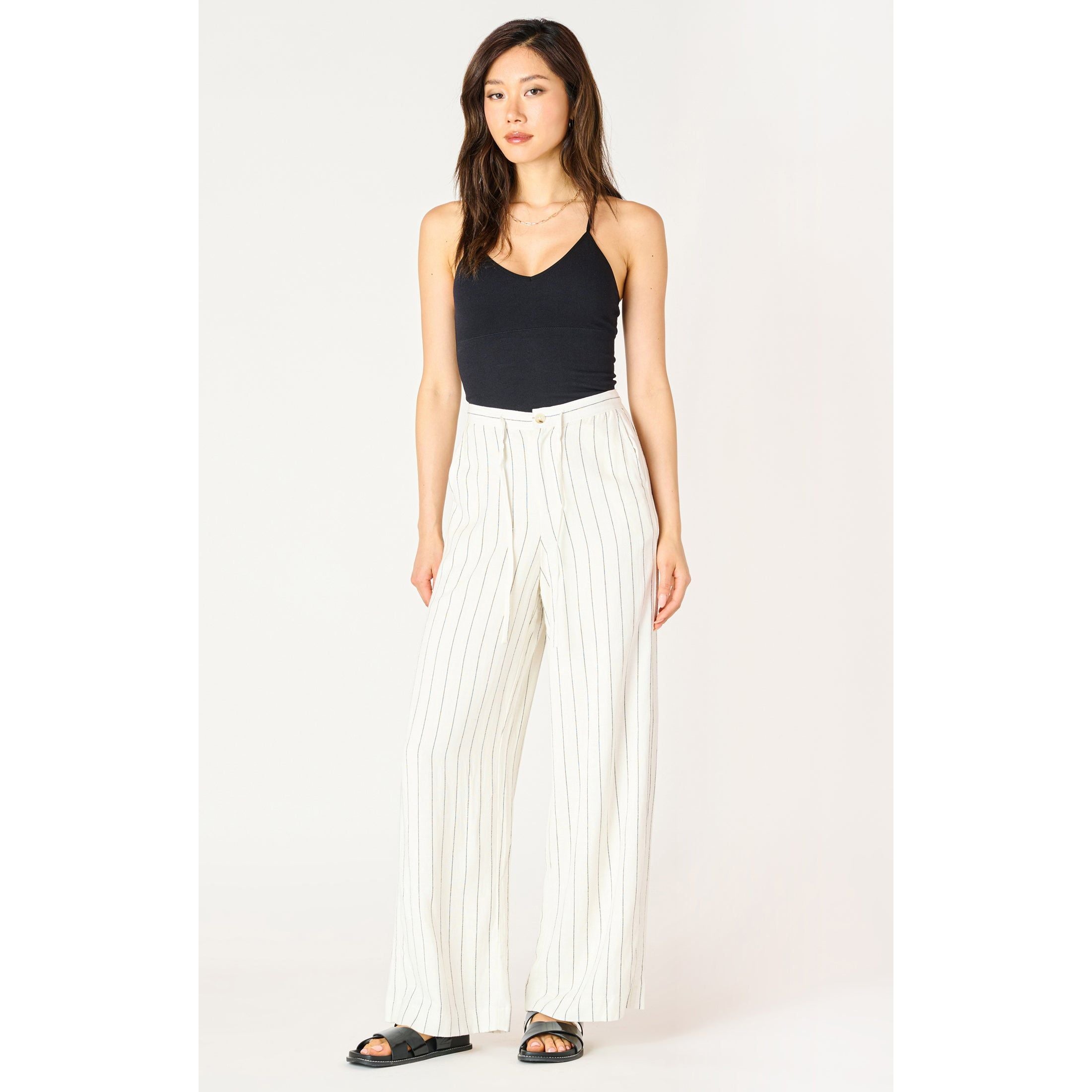 Dex -  Wide Leg Pull On Pant in Sand/Black Stripe