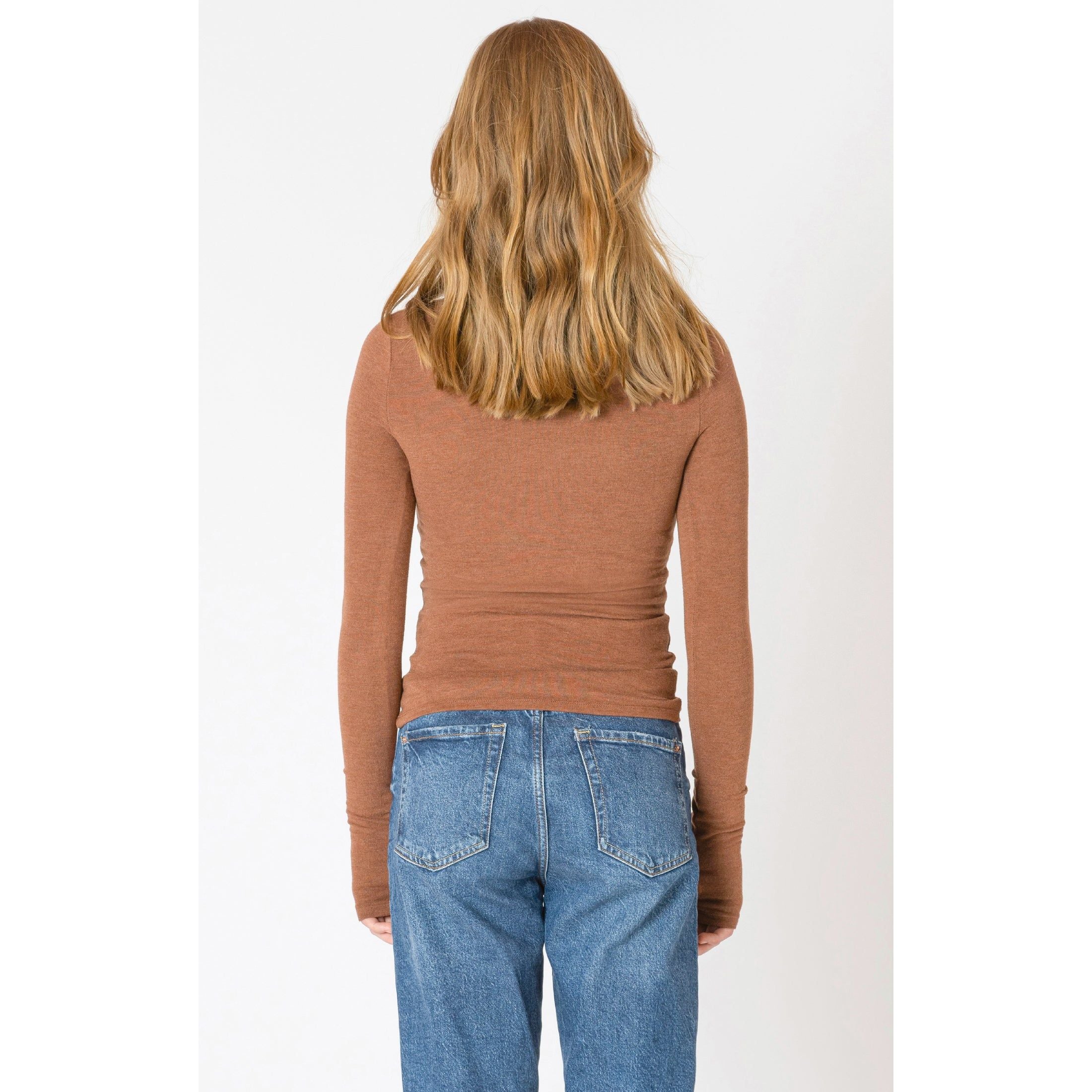 Dex - Brushed Long Sleeve Crewneck in Heather Chestnut
