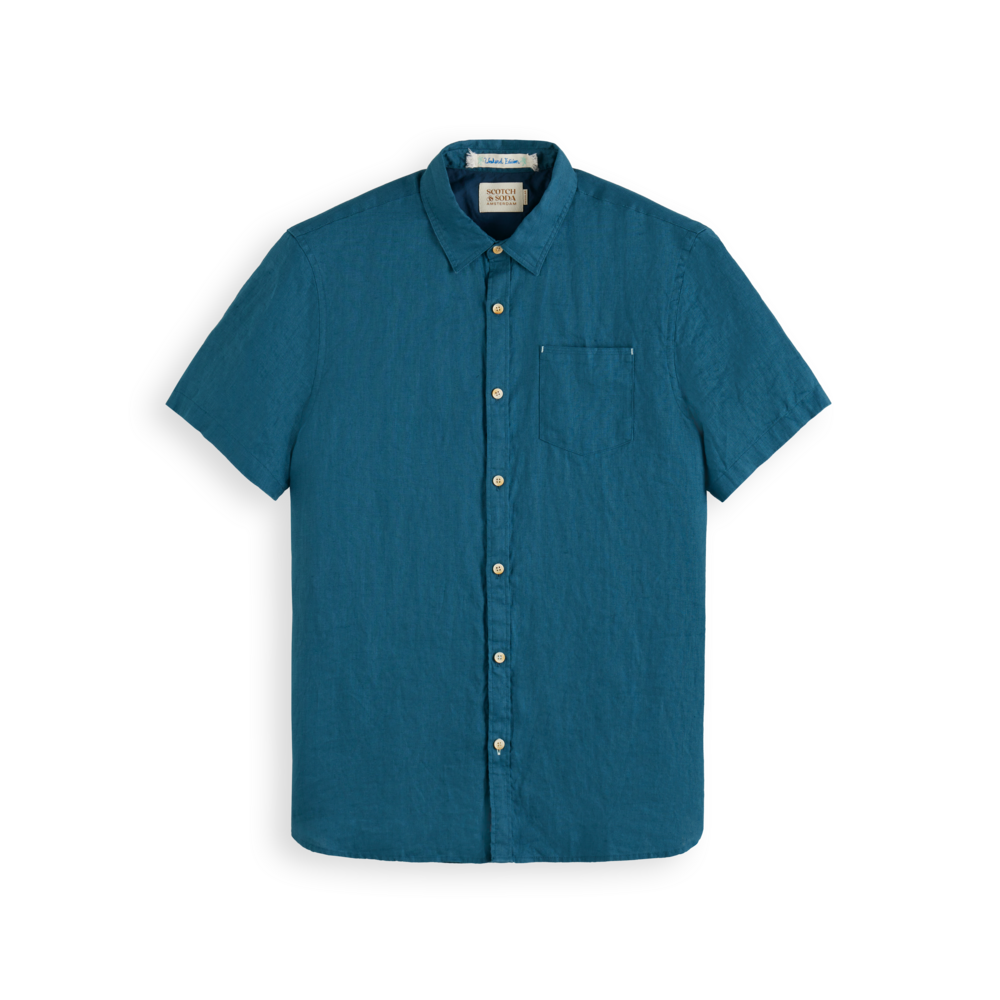 Scotch & Soda - Short Sleeve Linen Shirt in Harbour Blue
