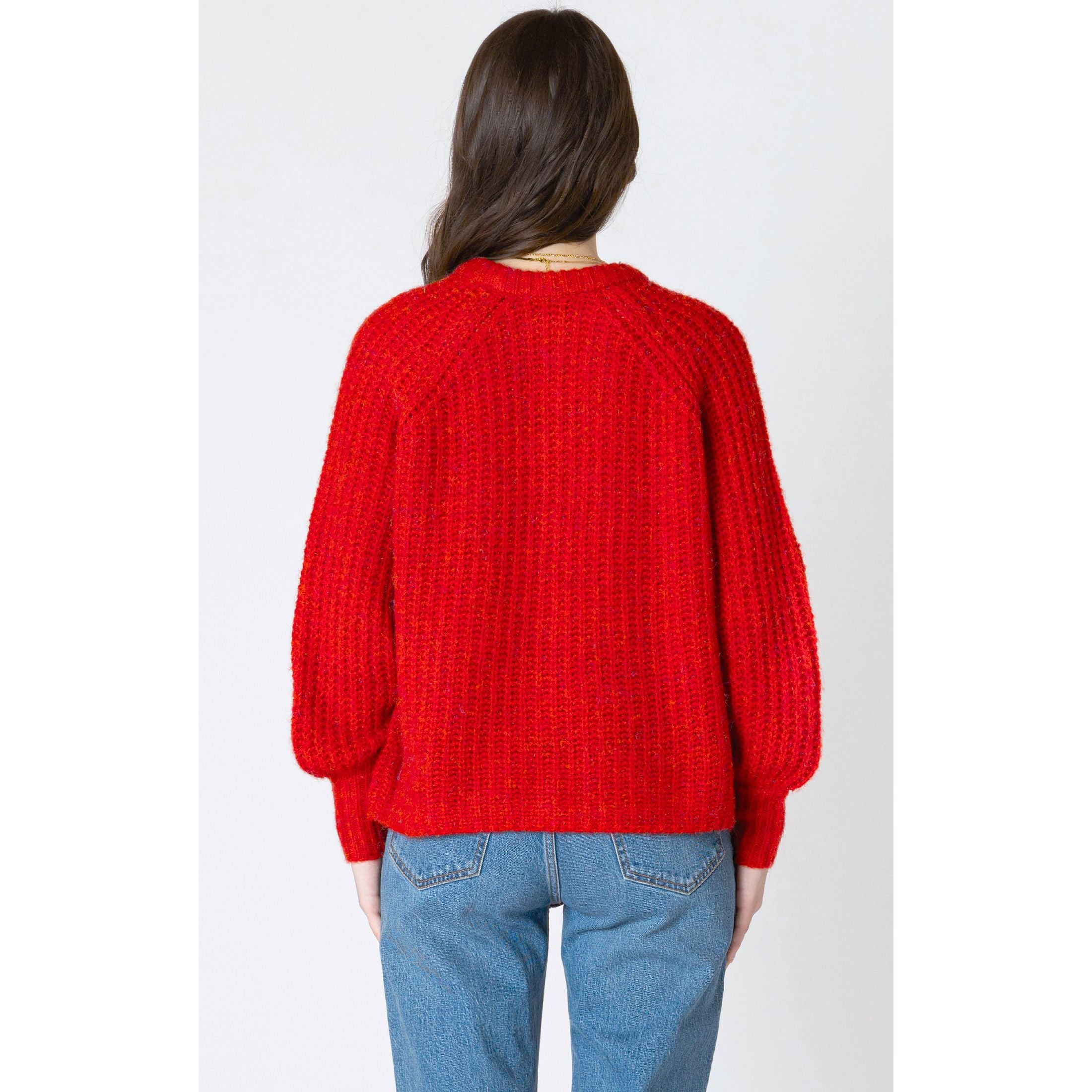 Dex - Crewneck Textured Cardigan in Red Melange