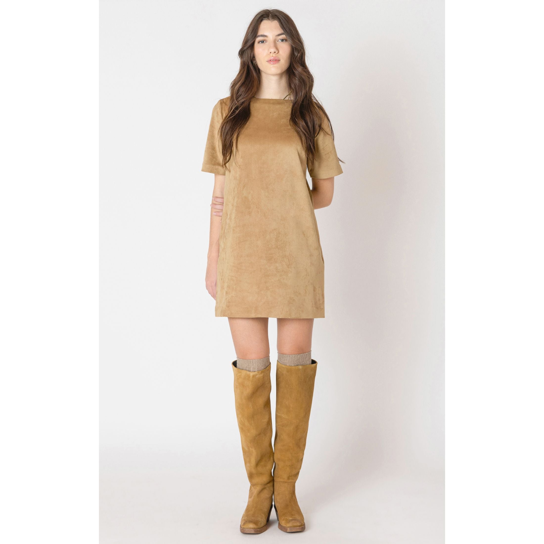 Dex - Suede Shift Dress in Tan