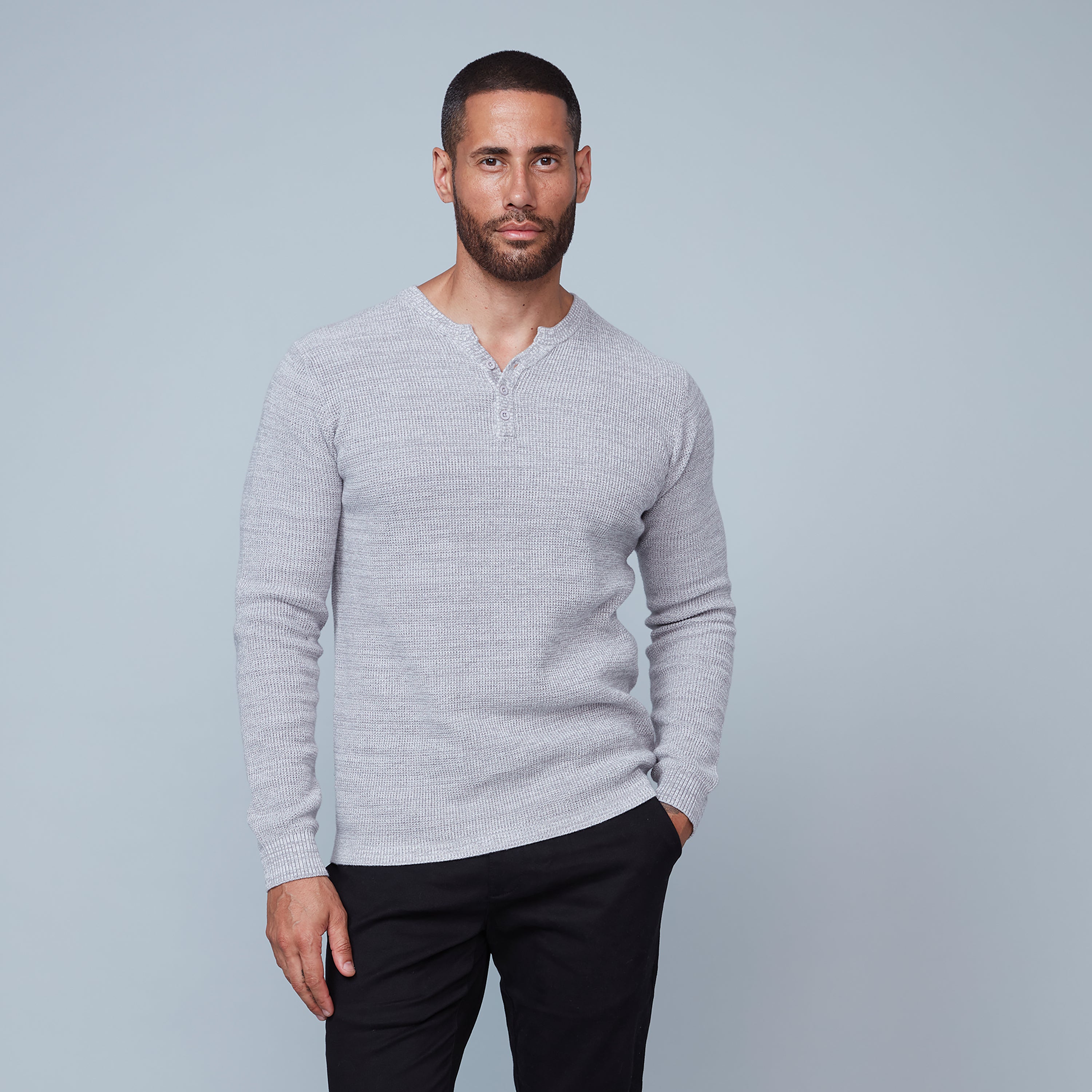 Hedge - Long Sleeve Henley in Granite Melange