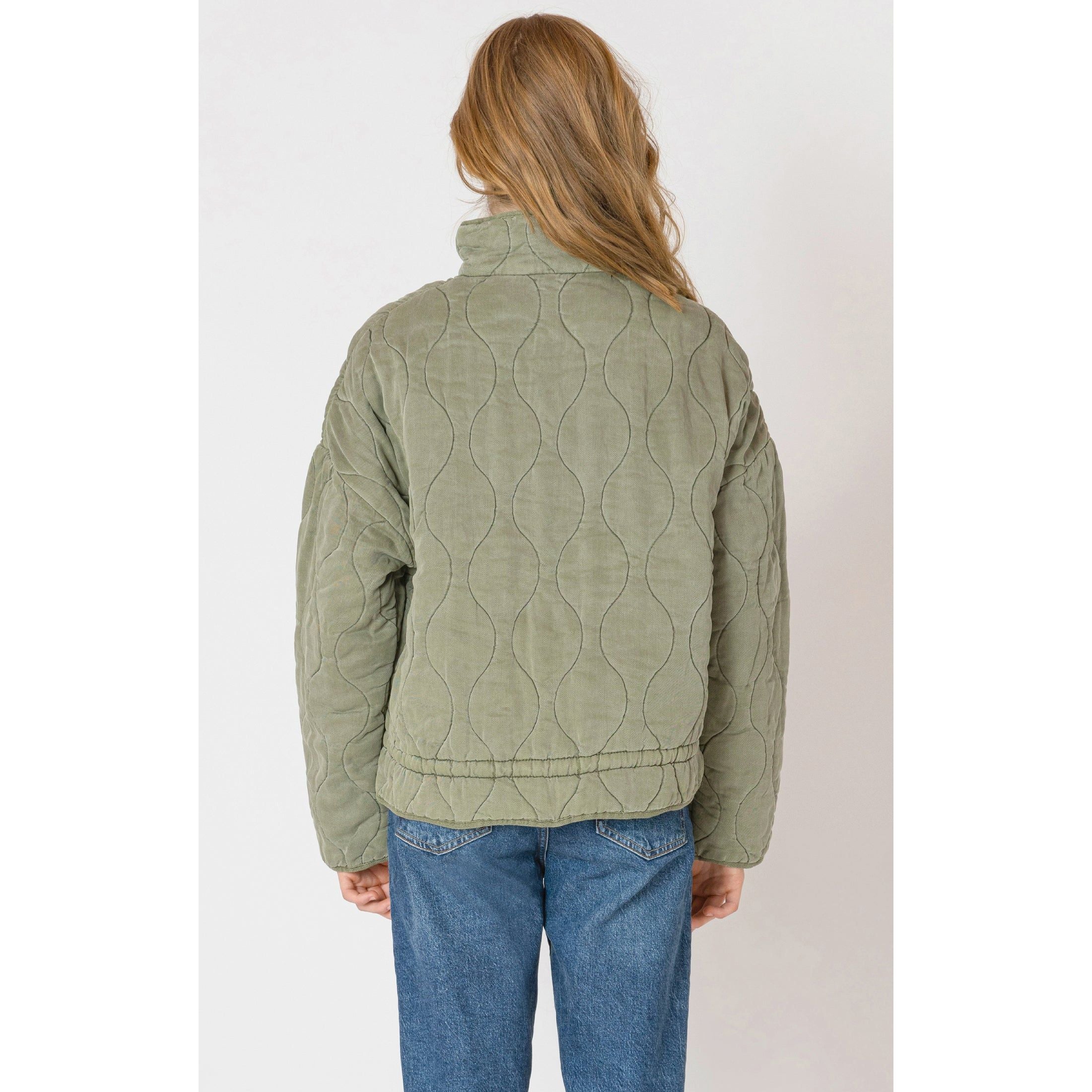 Dex - Drawstring  Quilted Jacket in Olive