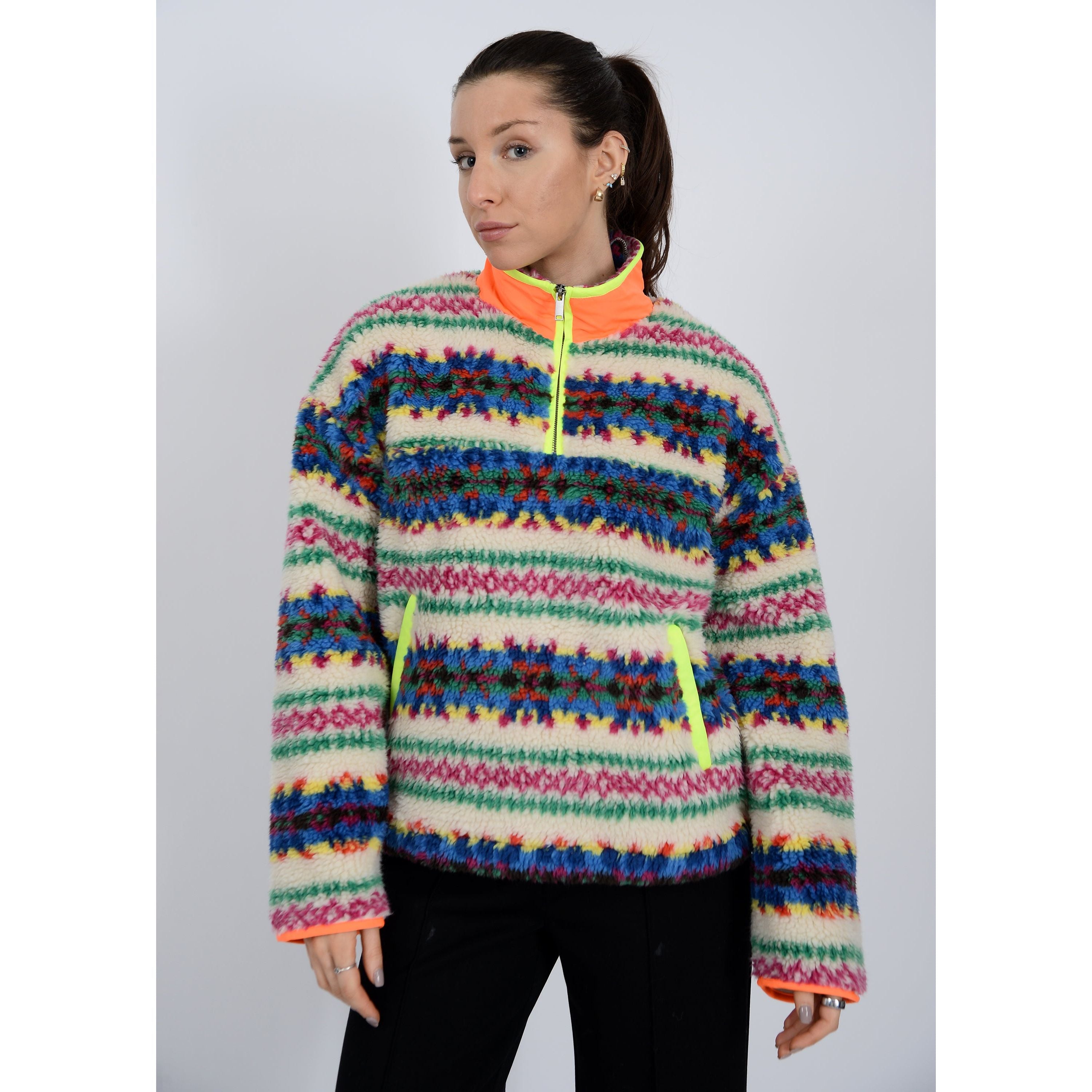 RD Style - Alta Sherpa 1/2 Zip Snap Front Pullover in Neon Multi