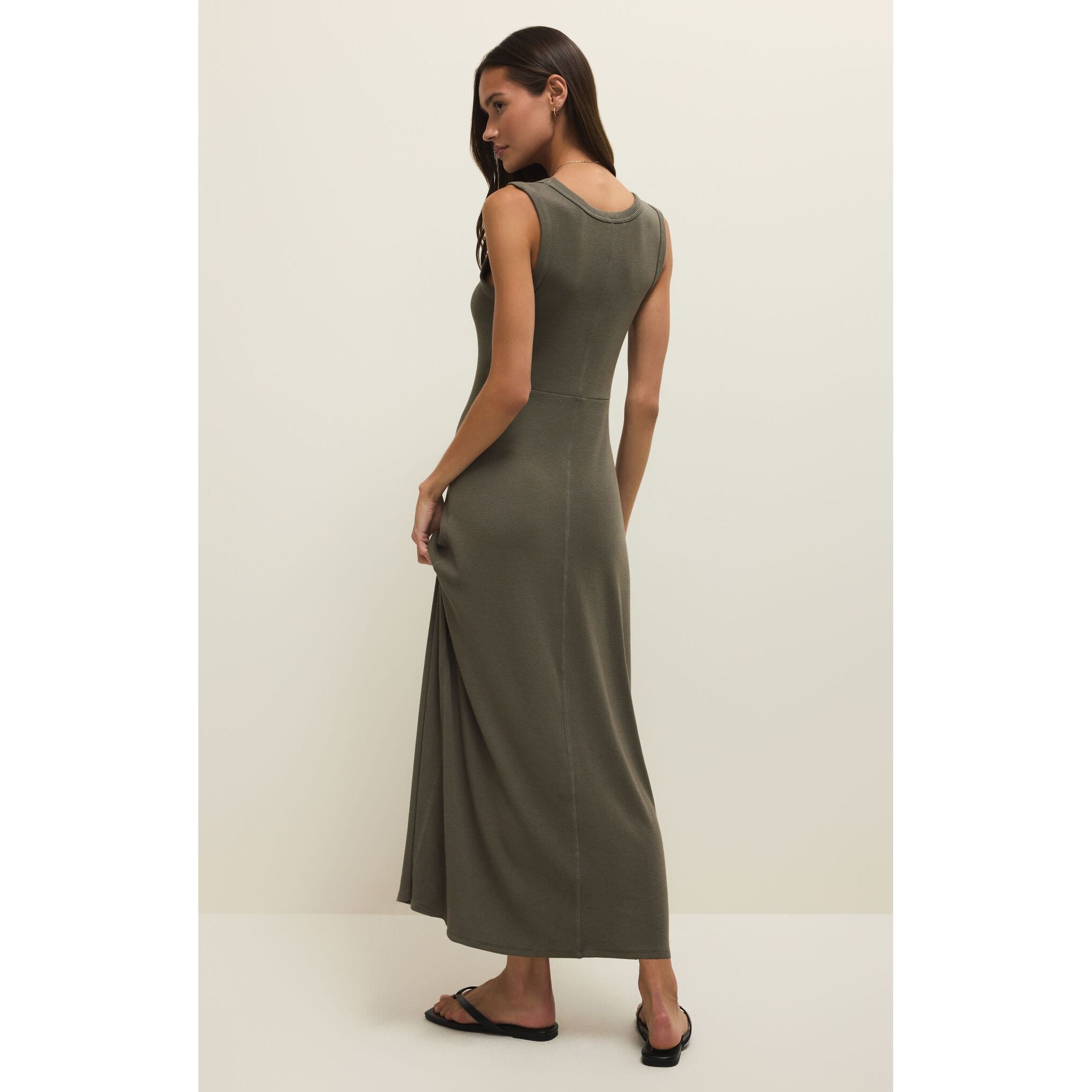 Z Supply - Linden Rib Dress in Khaki Green Z Supply - Linden Rib Dress in Khaki Green