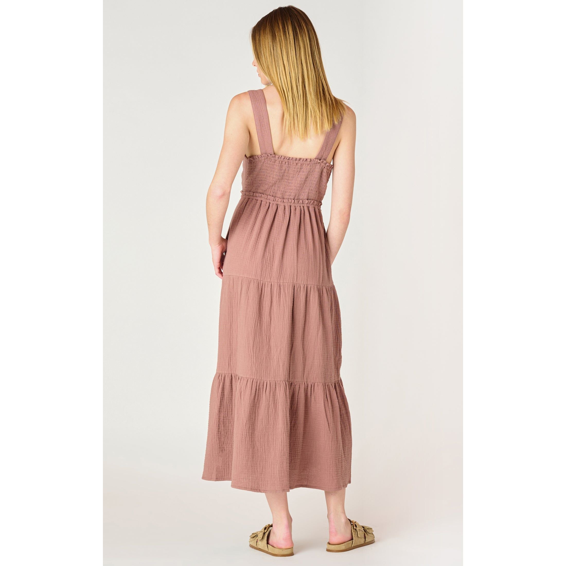 Dex - Textured Tier Midi Dress in Rose Taupe