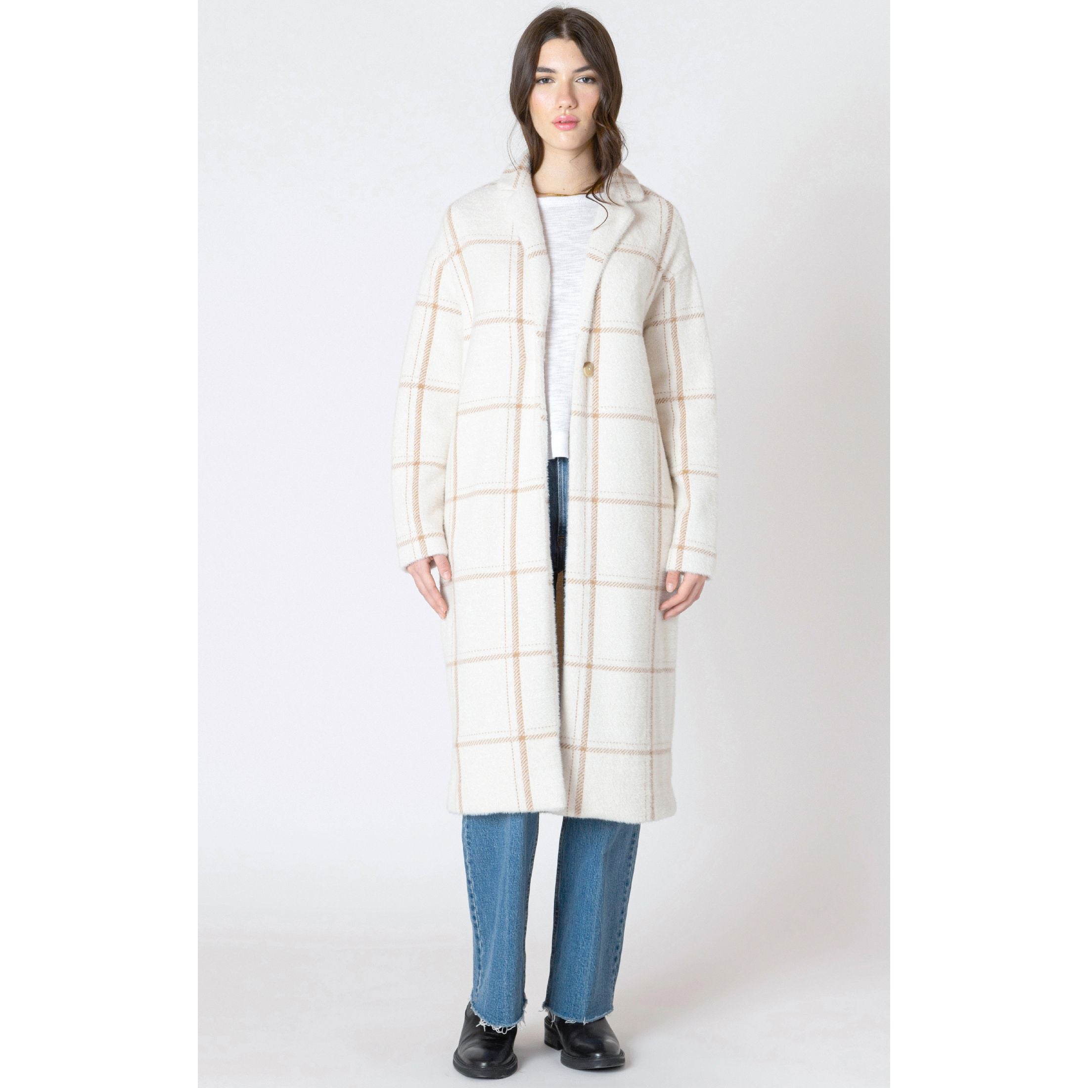 Dex - Longline Sweater Coat in Cream/Mocha