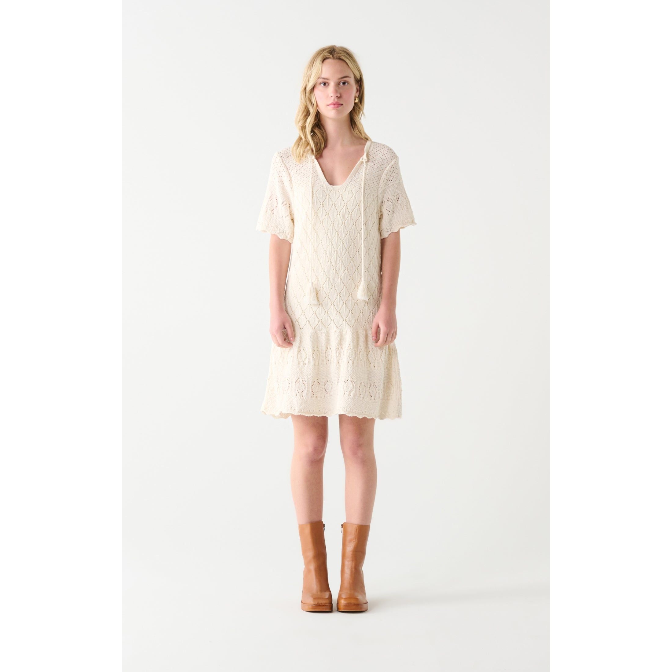 Dex - Pointelle Knitted Dress in Cream