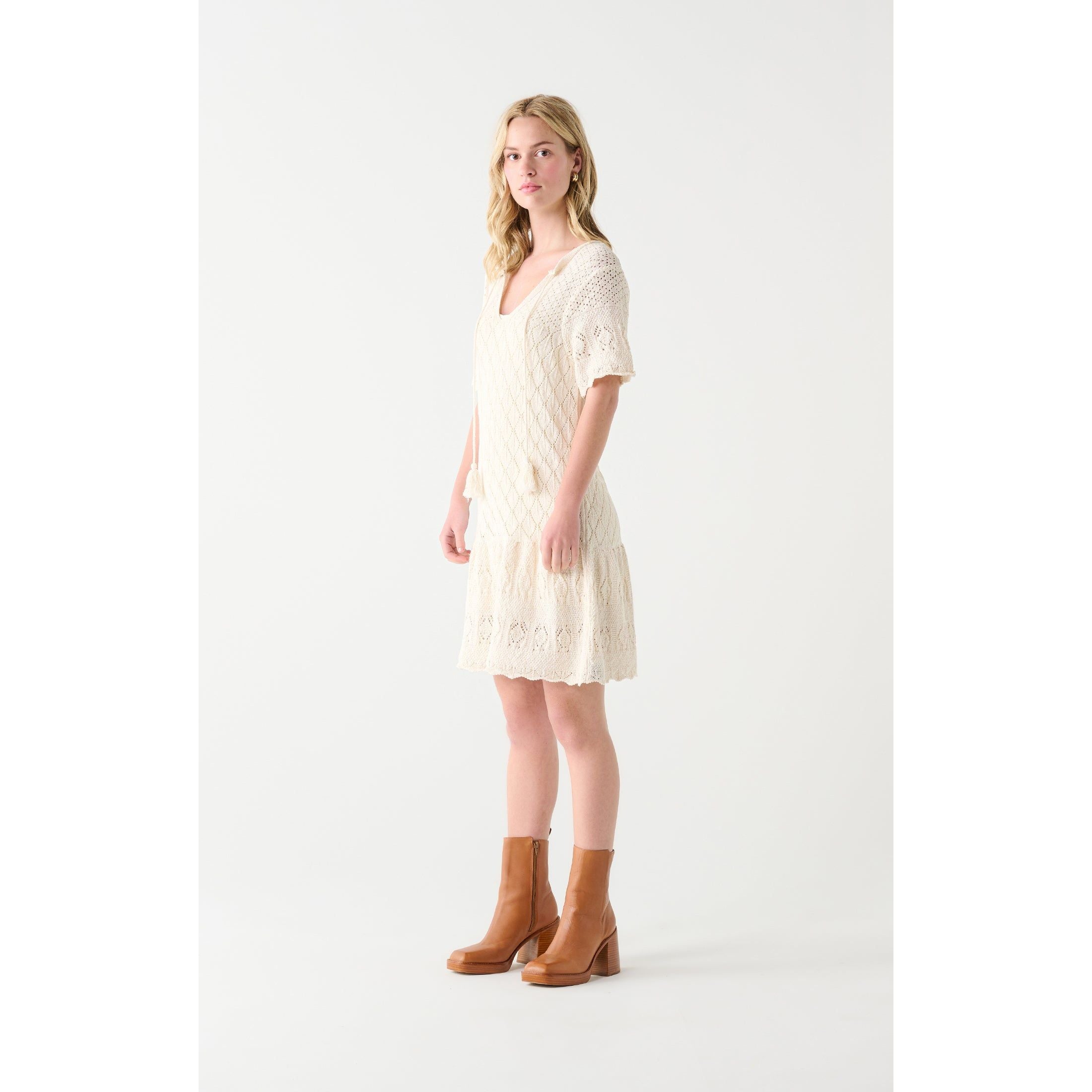 Dex - Pointelle Knitted Dress in Cream