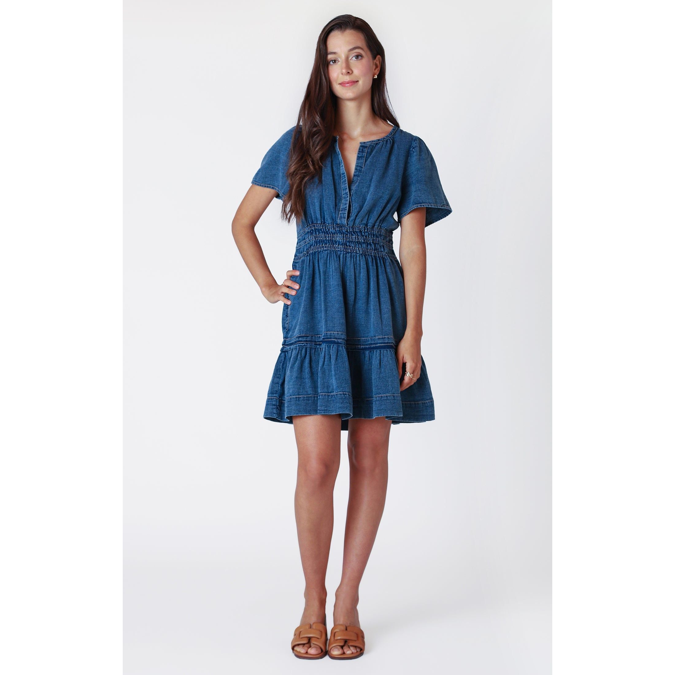 Dex - Textured Tier Denim Dress