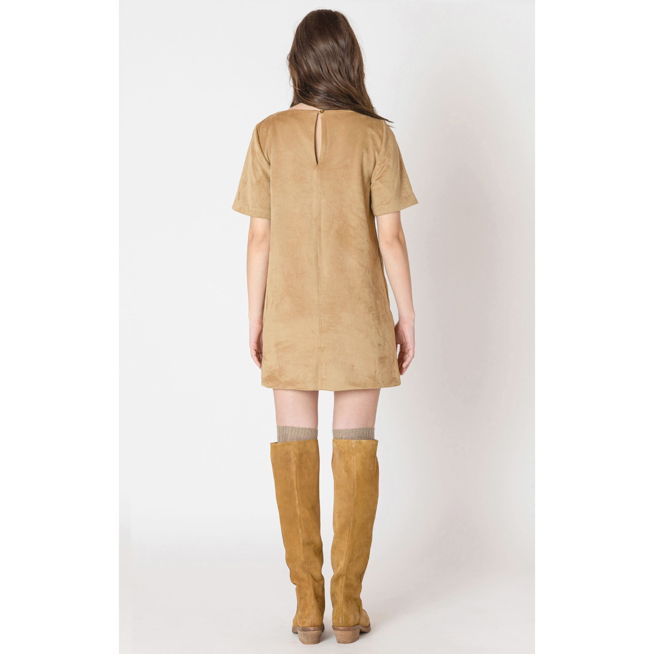 Dex - Suede Shift Dress in Tan