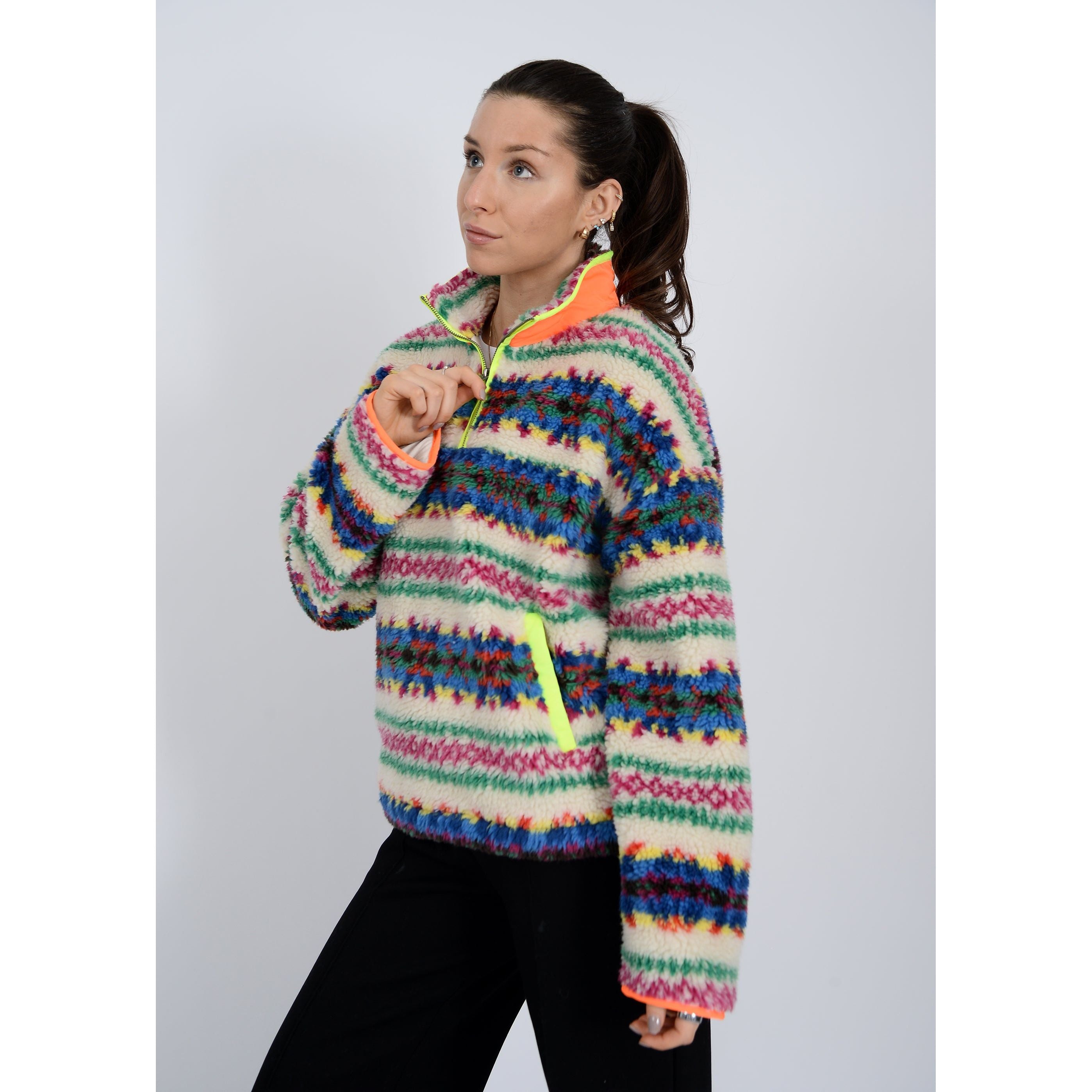 RD Style - Alta Sherpa 1/2 Zip Snap Front Pullover in Neon Multi