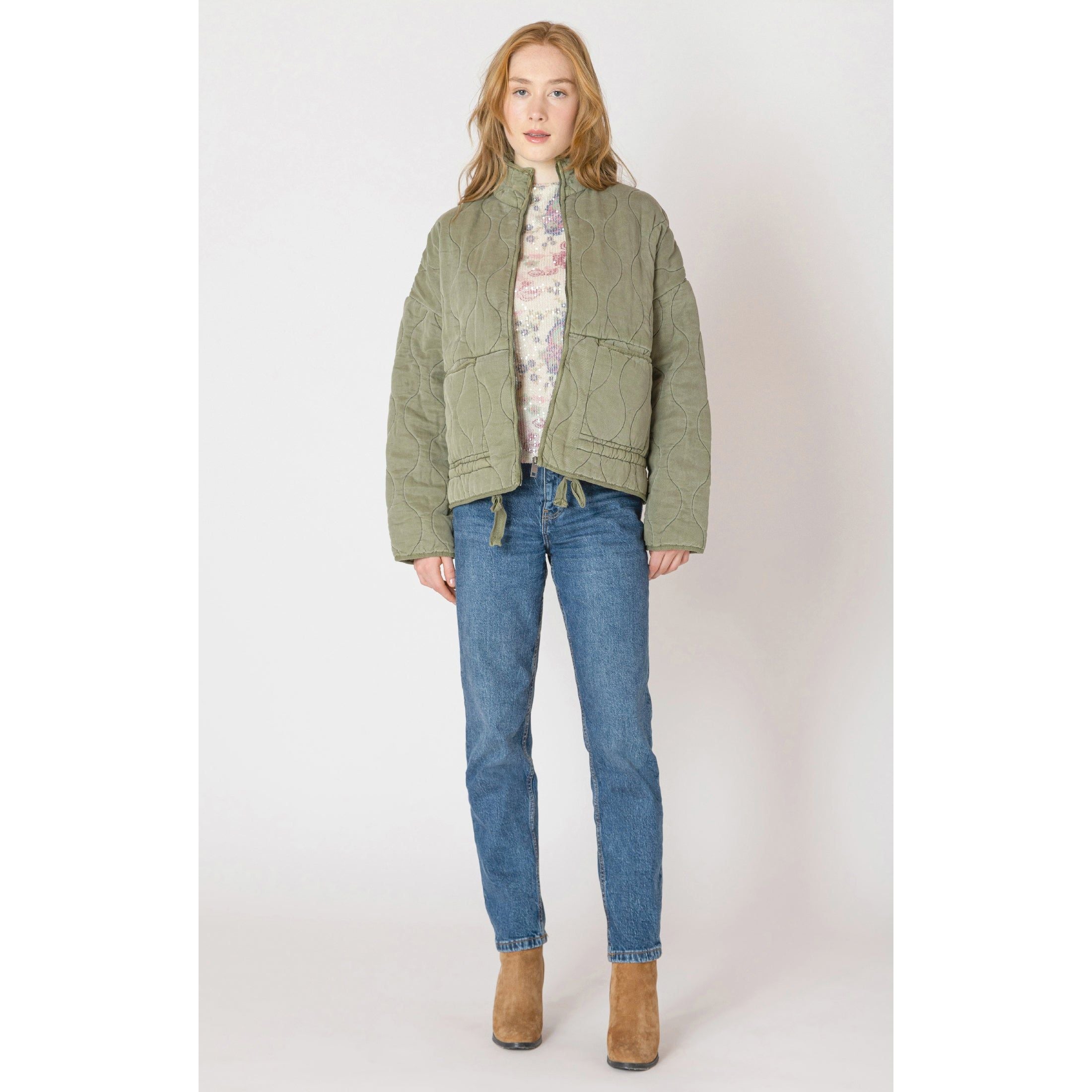 Dex - Drawstring  Quilted Jacket in Olive