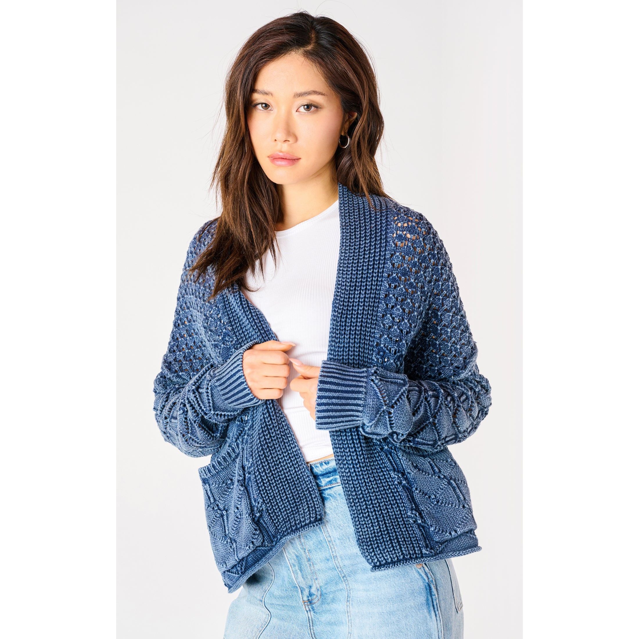 Dex - Relaxed Fit Cardigan in Washed Indigo