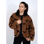 RD Style - Joline Sherpa Zip Front Jacket in Camel Horses