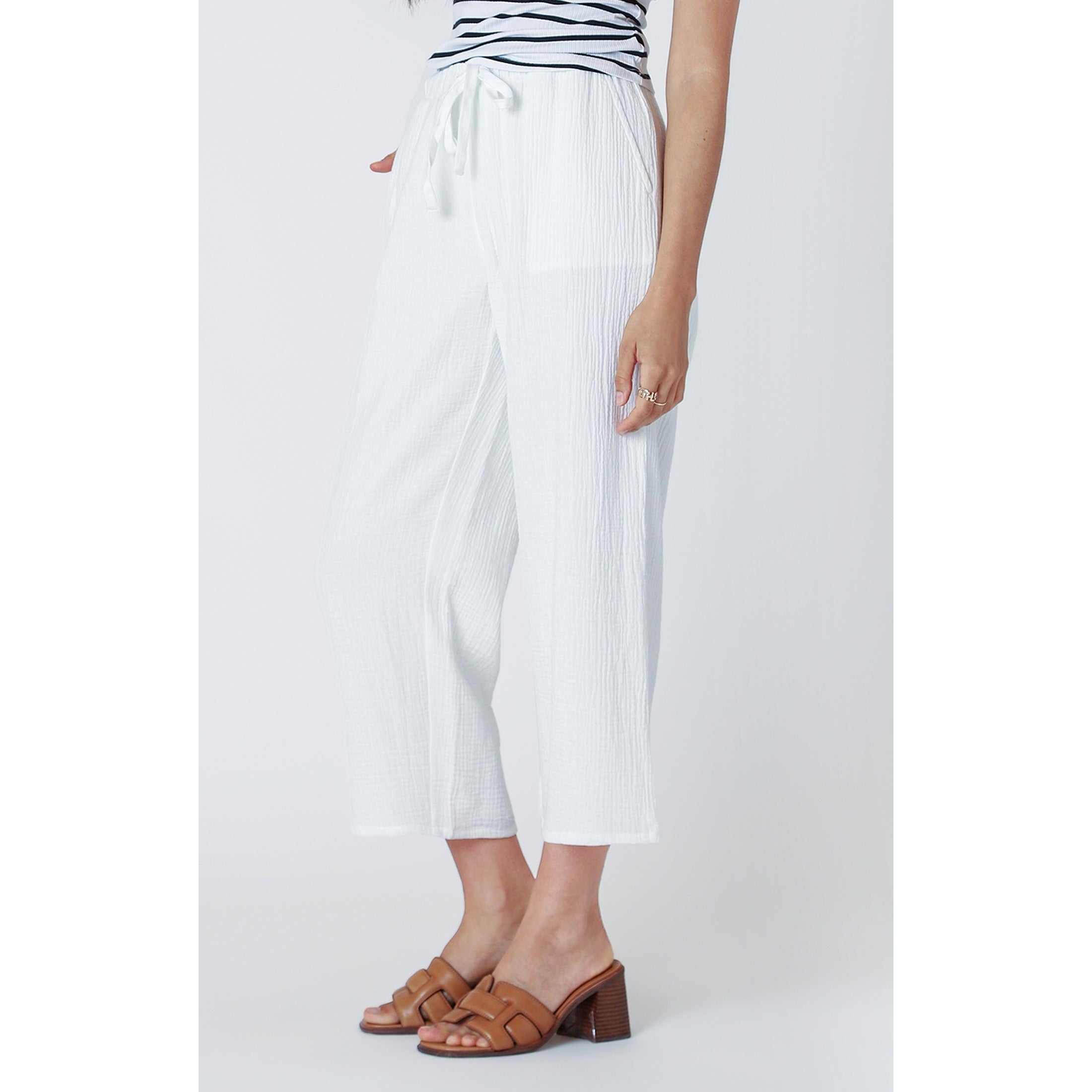 Dex - Pull on Textured Pant in White