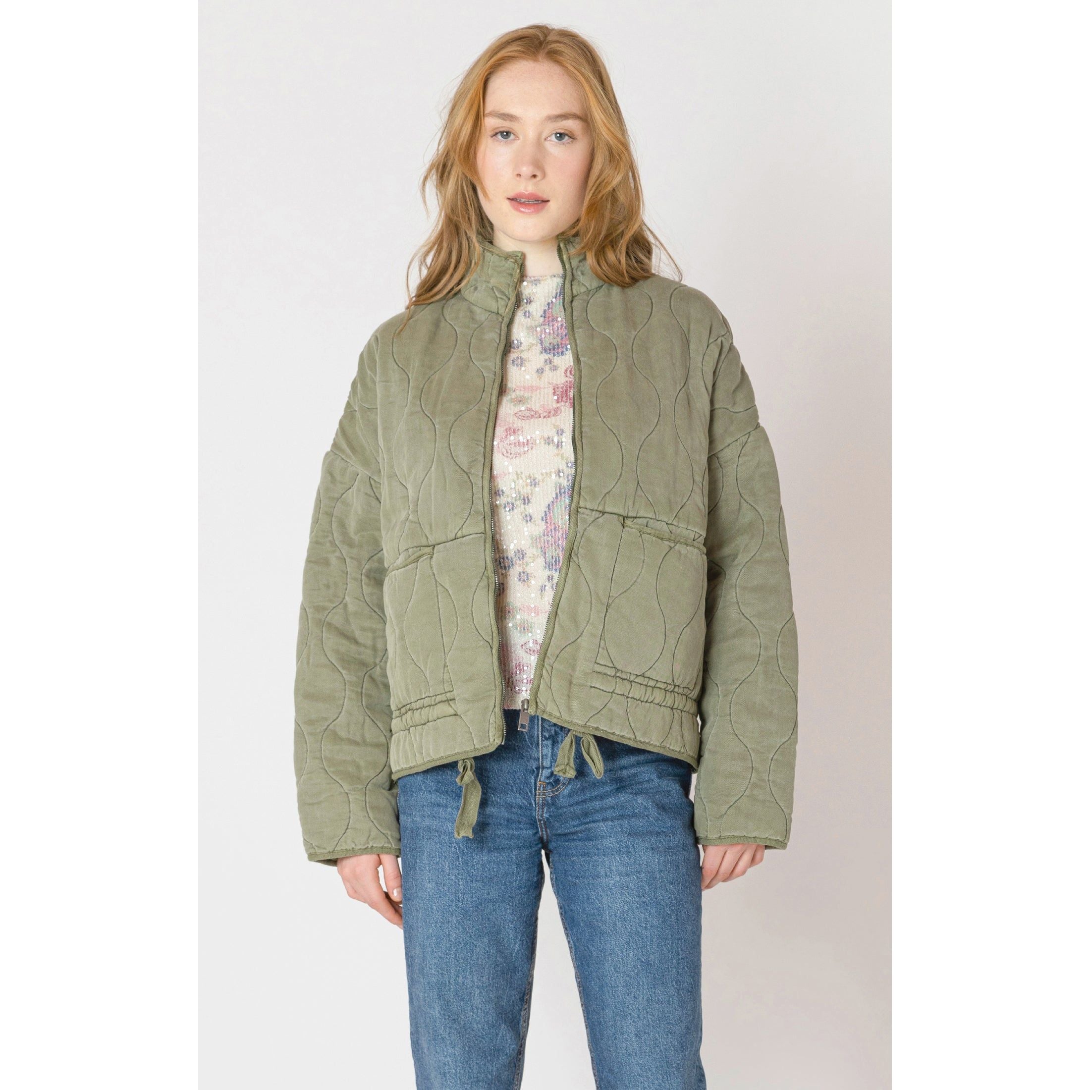 Dex - Drawstring  Quilted Jacket in Olive