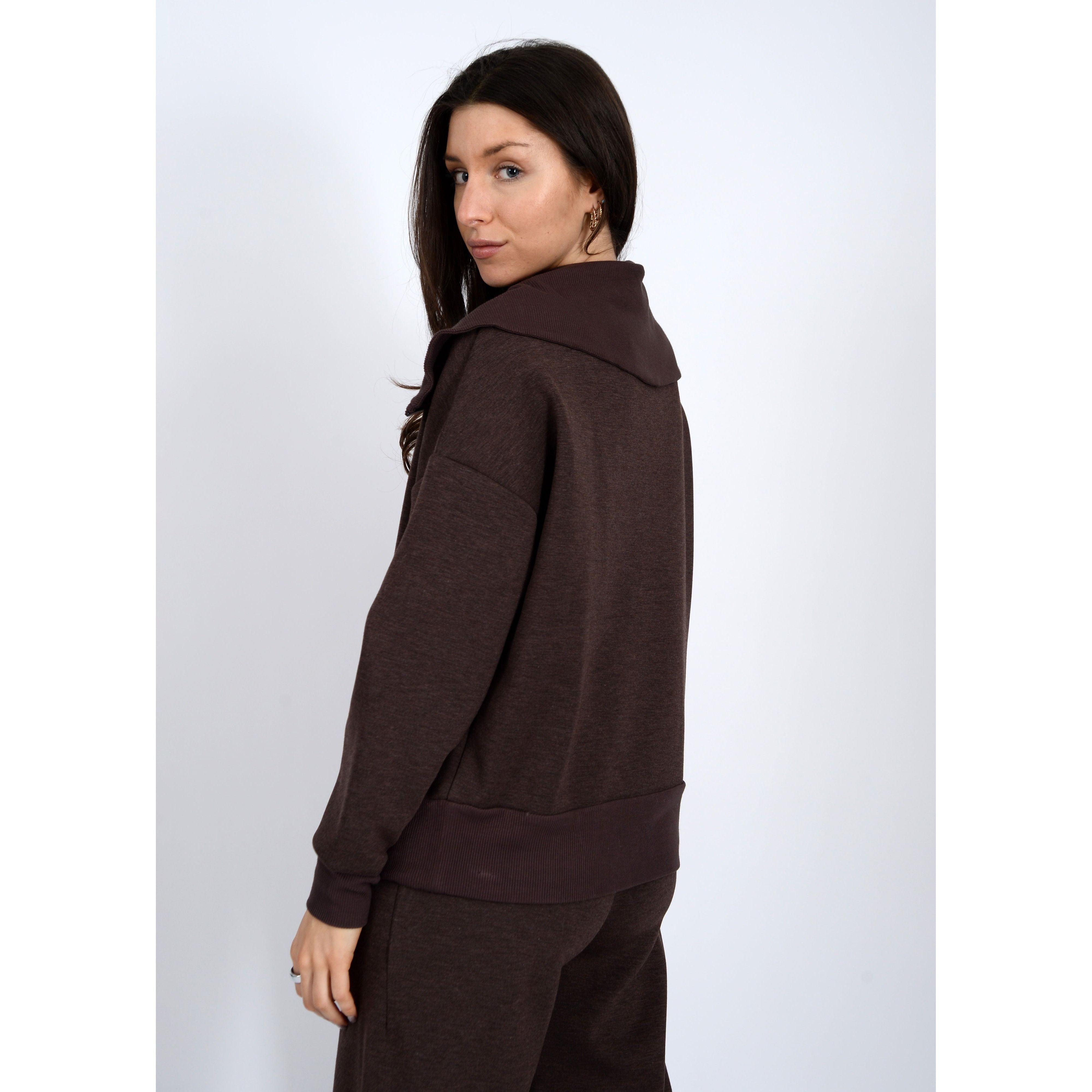 RD Style - Sian Soft Knit 1/2 Zip Up in Umber Melange