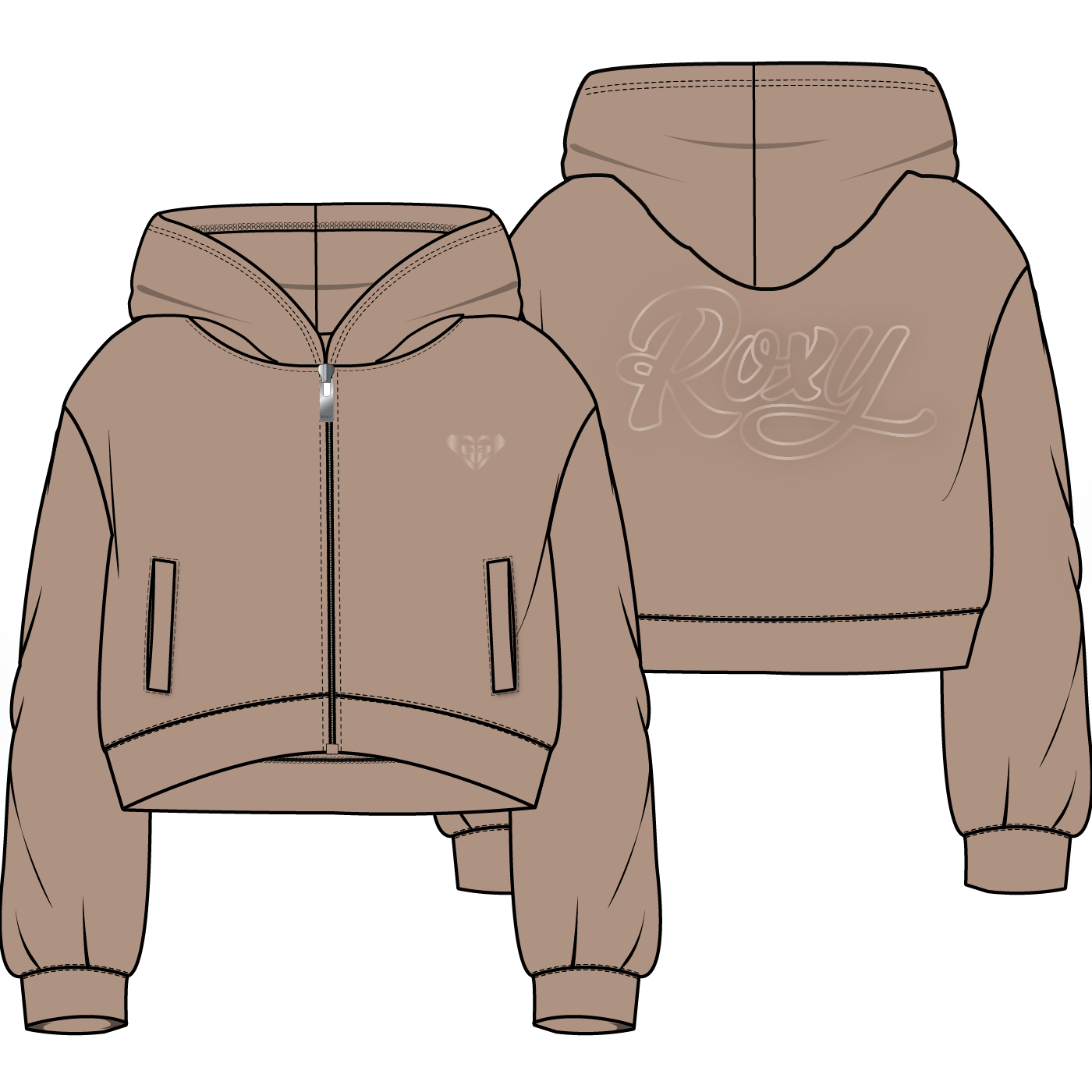 Roxy - Girls Holiday Daydream Zip Up Hoodie in Warm Taupe