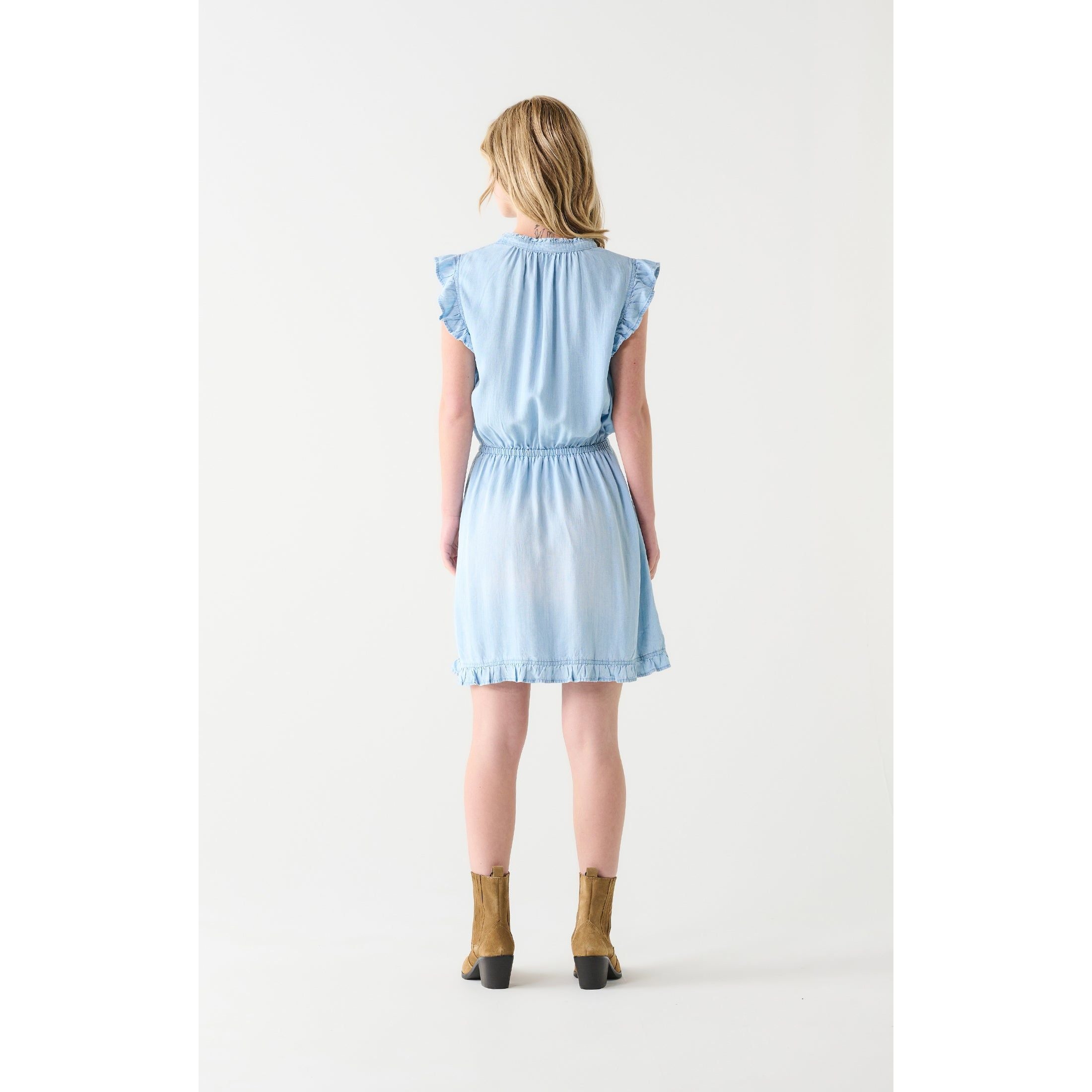 Dex - Rufffle Trim Dress in Light Blue