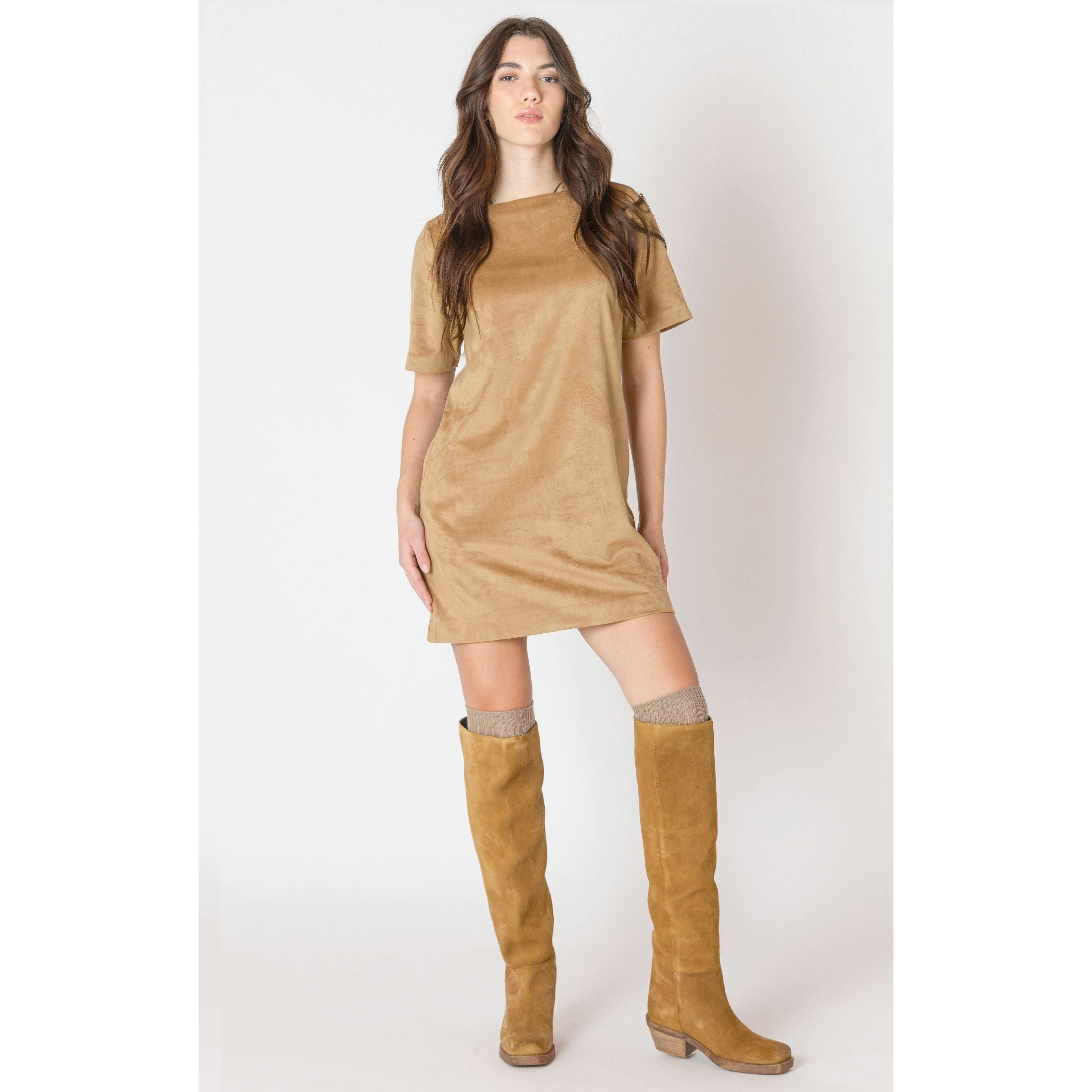 Dex - Suede Shift Dress in Tan