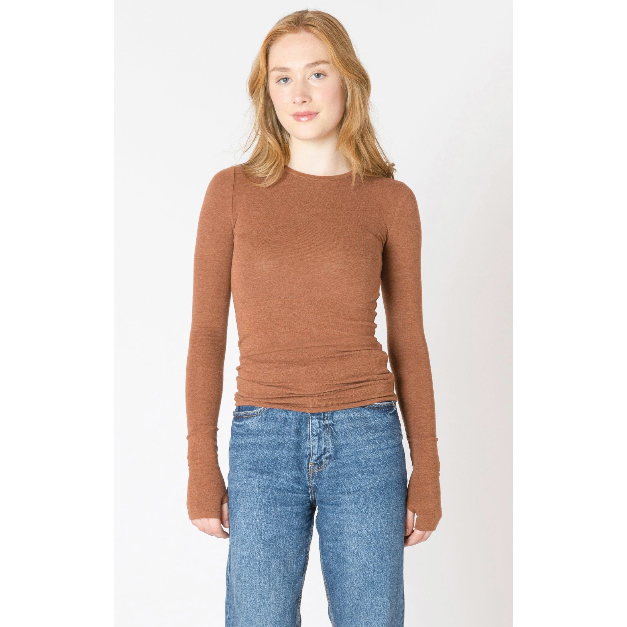 Dex - Brushed Long Sleeve Crewneck in Heather Chestnut