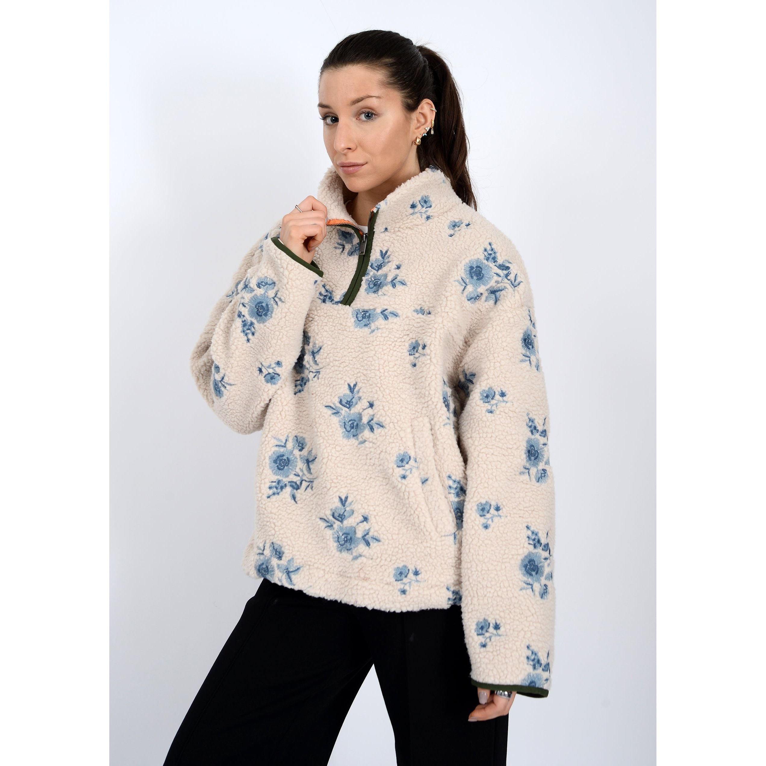 RD Style - Poppy Fleece Jacket in Cream Blue