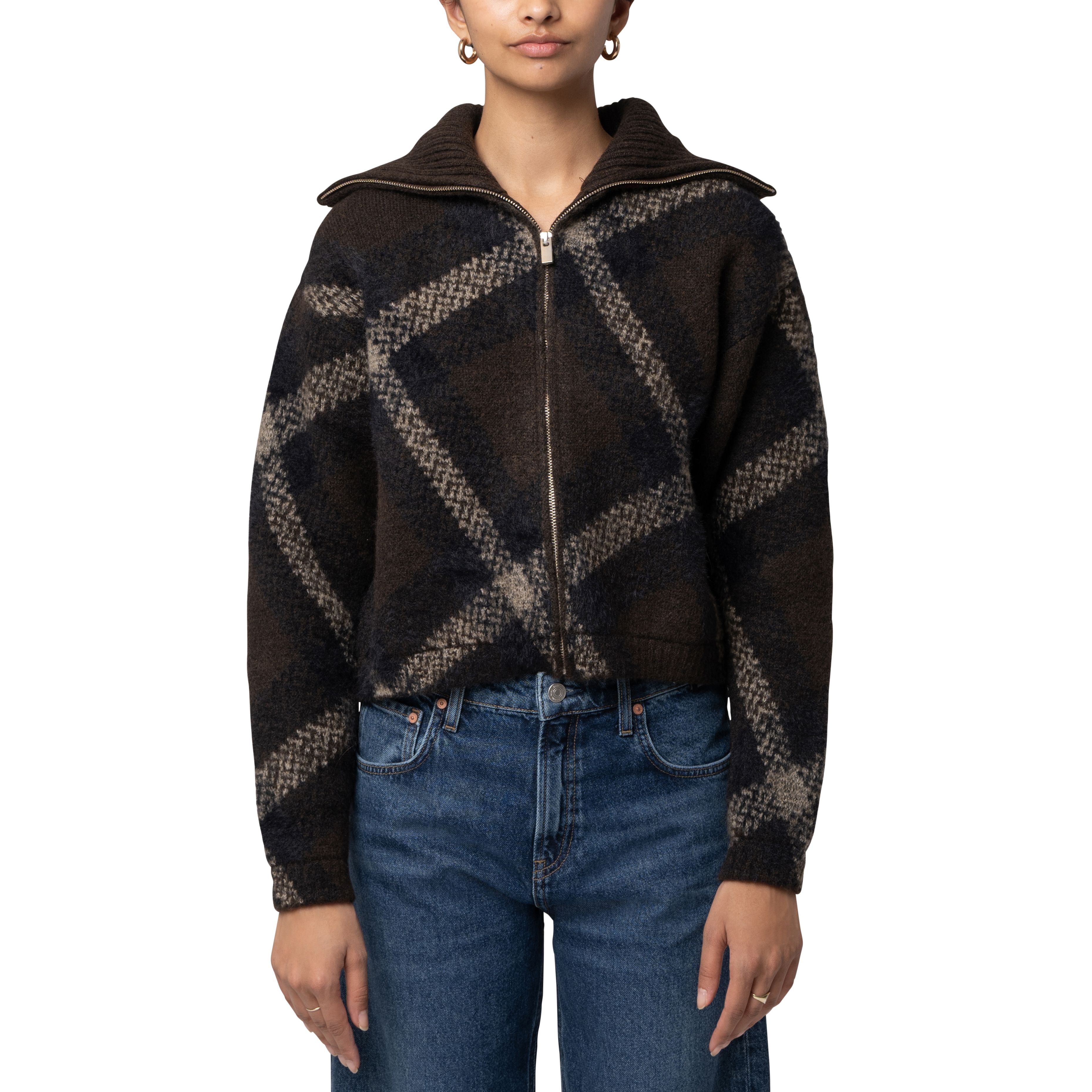 Mavi - Zipper Cardigan in Chocolate Martini