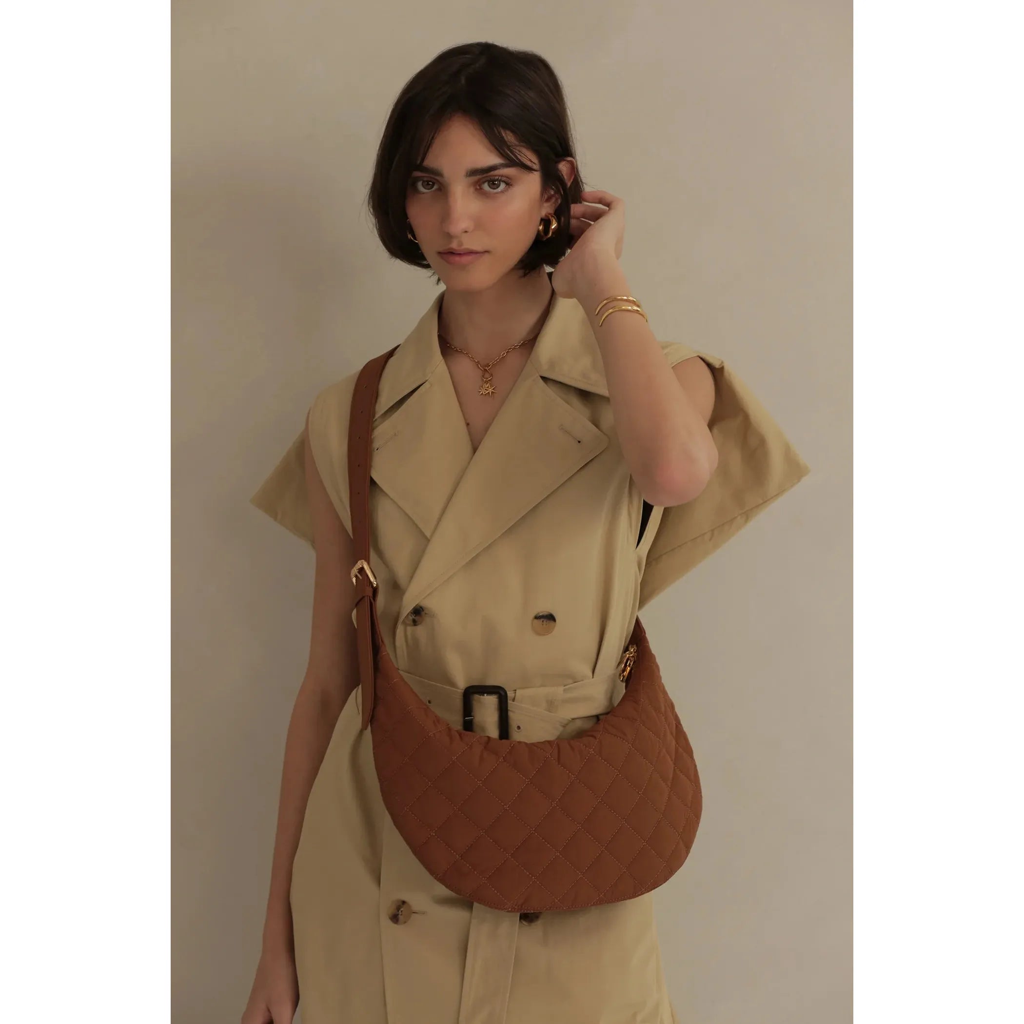 ELA - Slouchy Crossbody Bag in Quilted Walnut