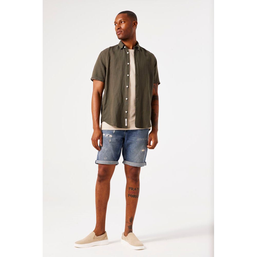 Garcia - Short Sleeve Shirt in Army Green Linen