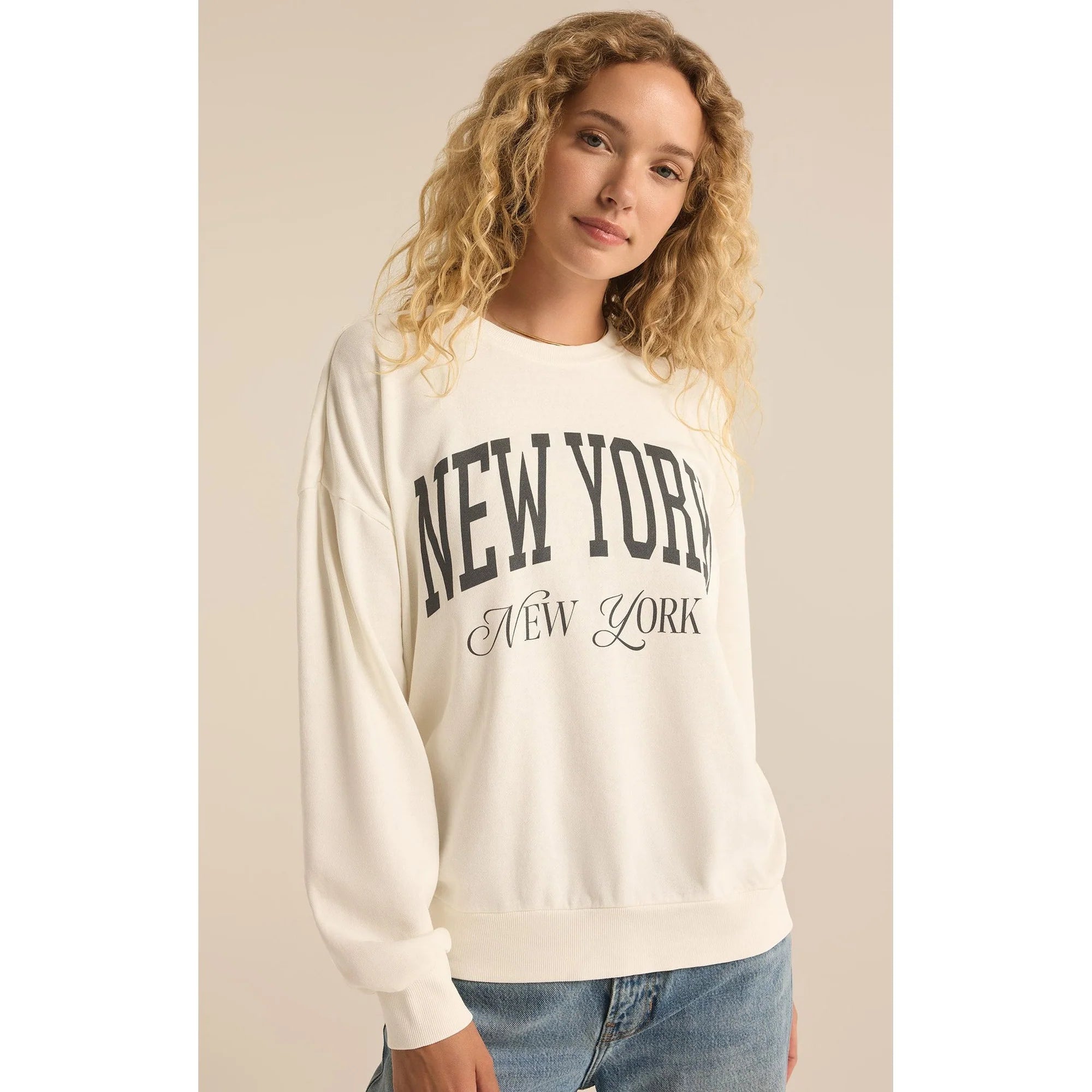 Z Supply -  New York New York Crewneck Sweatshirt in in Sea Salt