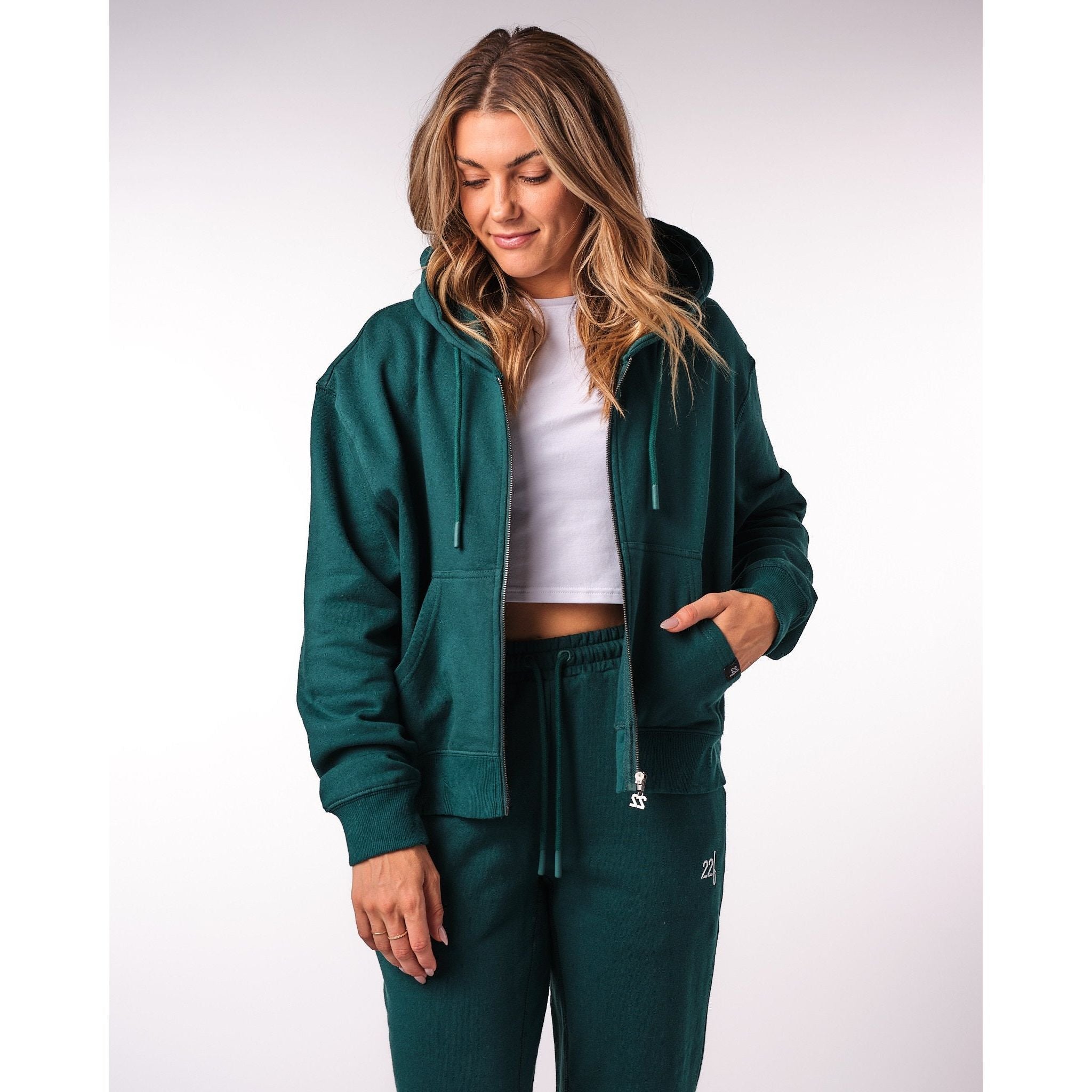 22 Fresh - Women's Fleece Crop Zip Hoodie in Greenbacks-SQ7088227