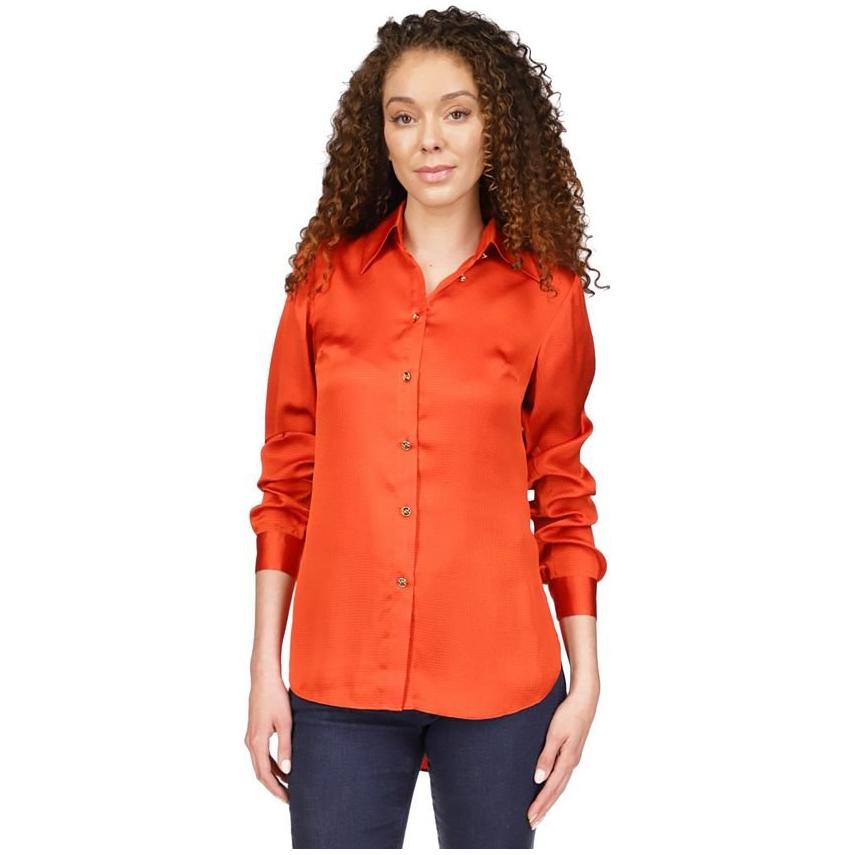 Micheal Kors - Satin High Low Long Sleeve Button Front Top in Terracota-SQ0703658
