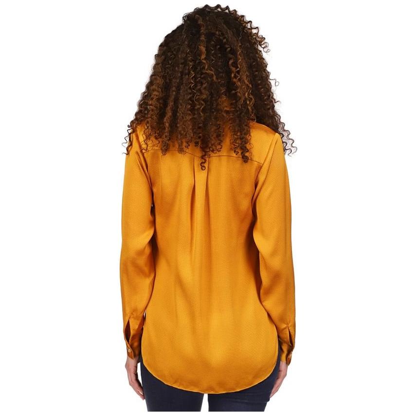Micheal Kors - Satin High Low Long Sleeve Button Front Top in Mustard-SQ1622730