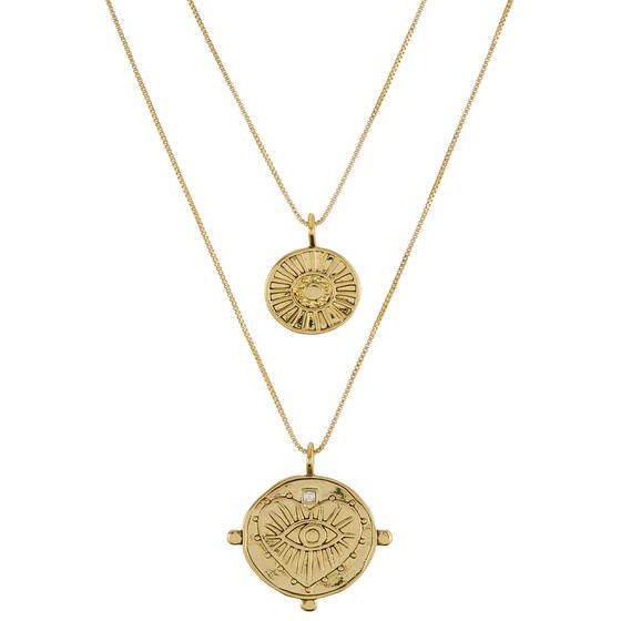 LUV AJ - Evil Eye Double Coin Necklace in Gold