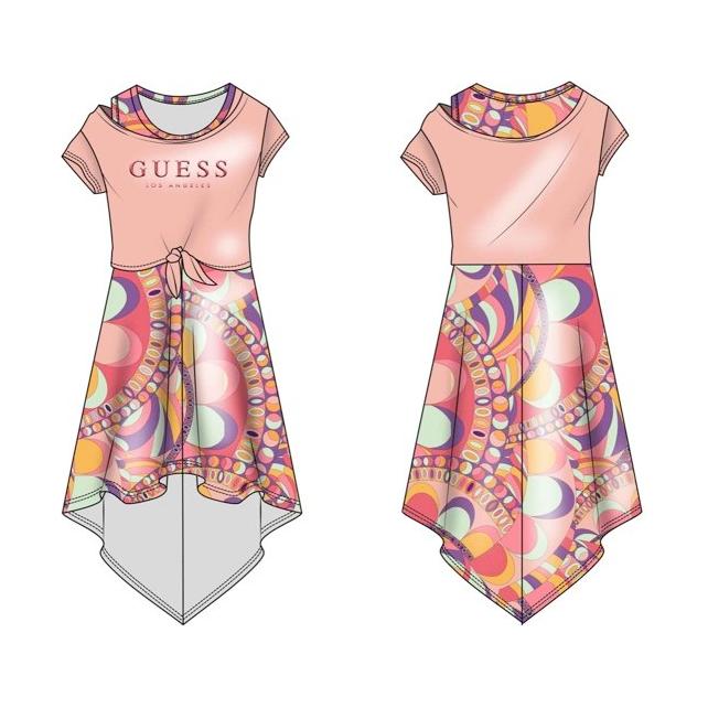 Guess - Girls Stretch Jersey Dress in Orange Rose Circle-SQ3308933