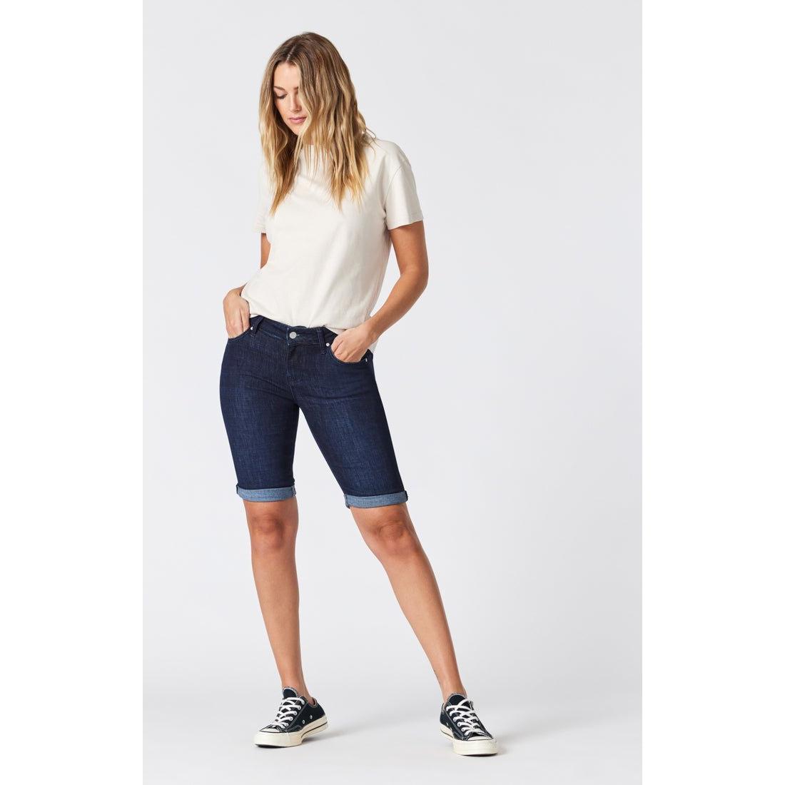 Mavi - Karly Bermuda Mid Rise Short in Rinse Brushed Feather Blue-SQ6332941