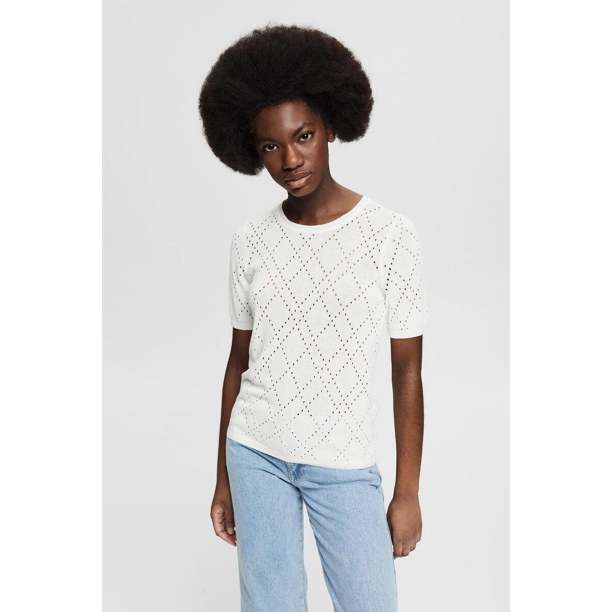 Esprit - Linen Blend Knitted Top in Off White-SQ6602491