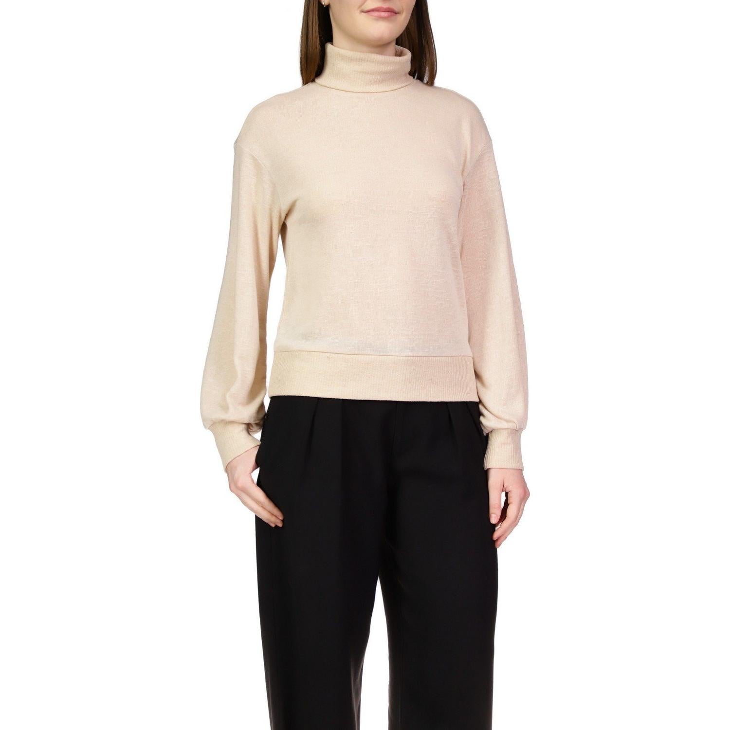 Sanctuary - Ruched Sleeve Turtleneck Top in Toasted Marshmallow-SQ4222033