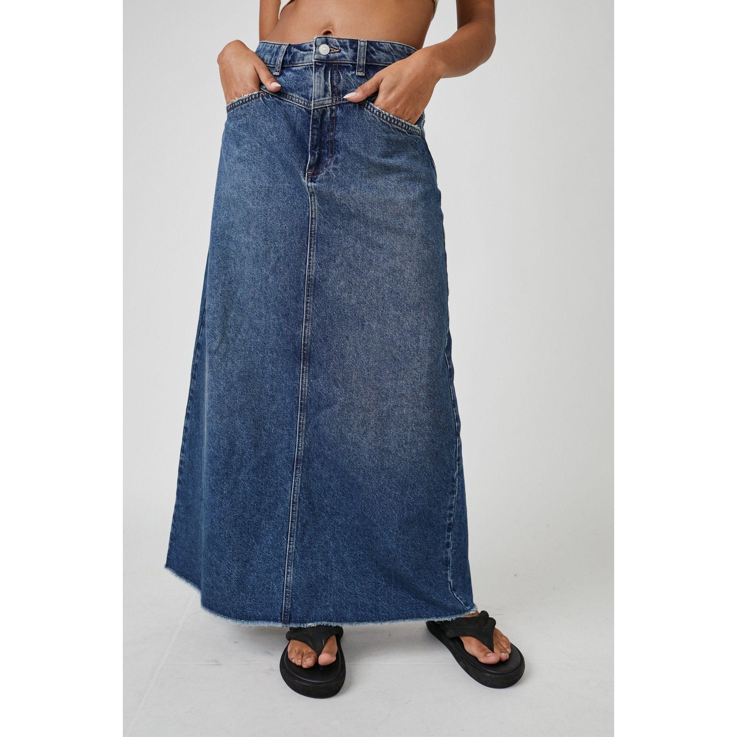 Free People - Come As You Are Denim Maxi Skirt in Dark Indigo-SQ1164818
