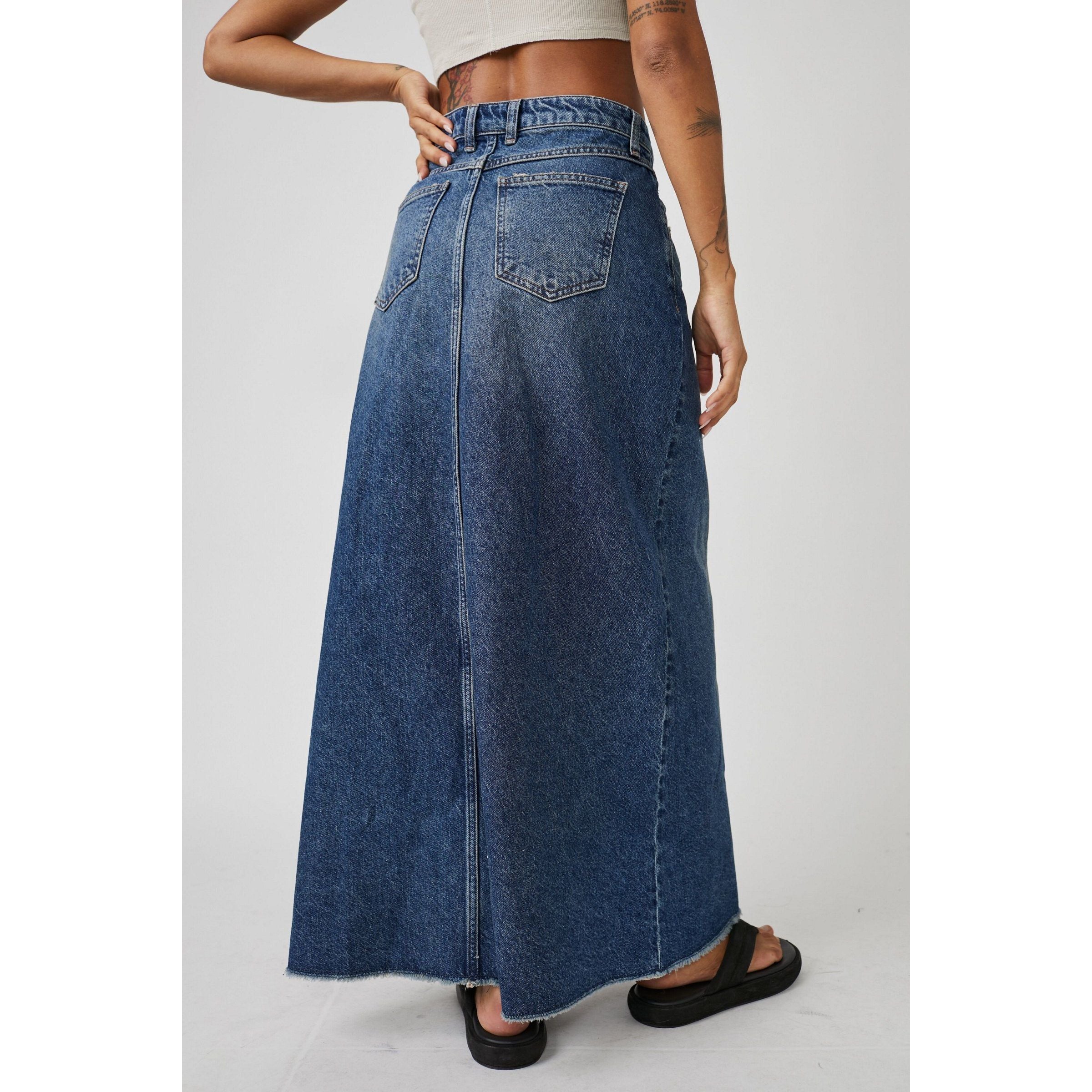 Free People - Come As You Are Denim Maxi Skirt in Dark Indigo-SQ1164818