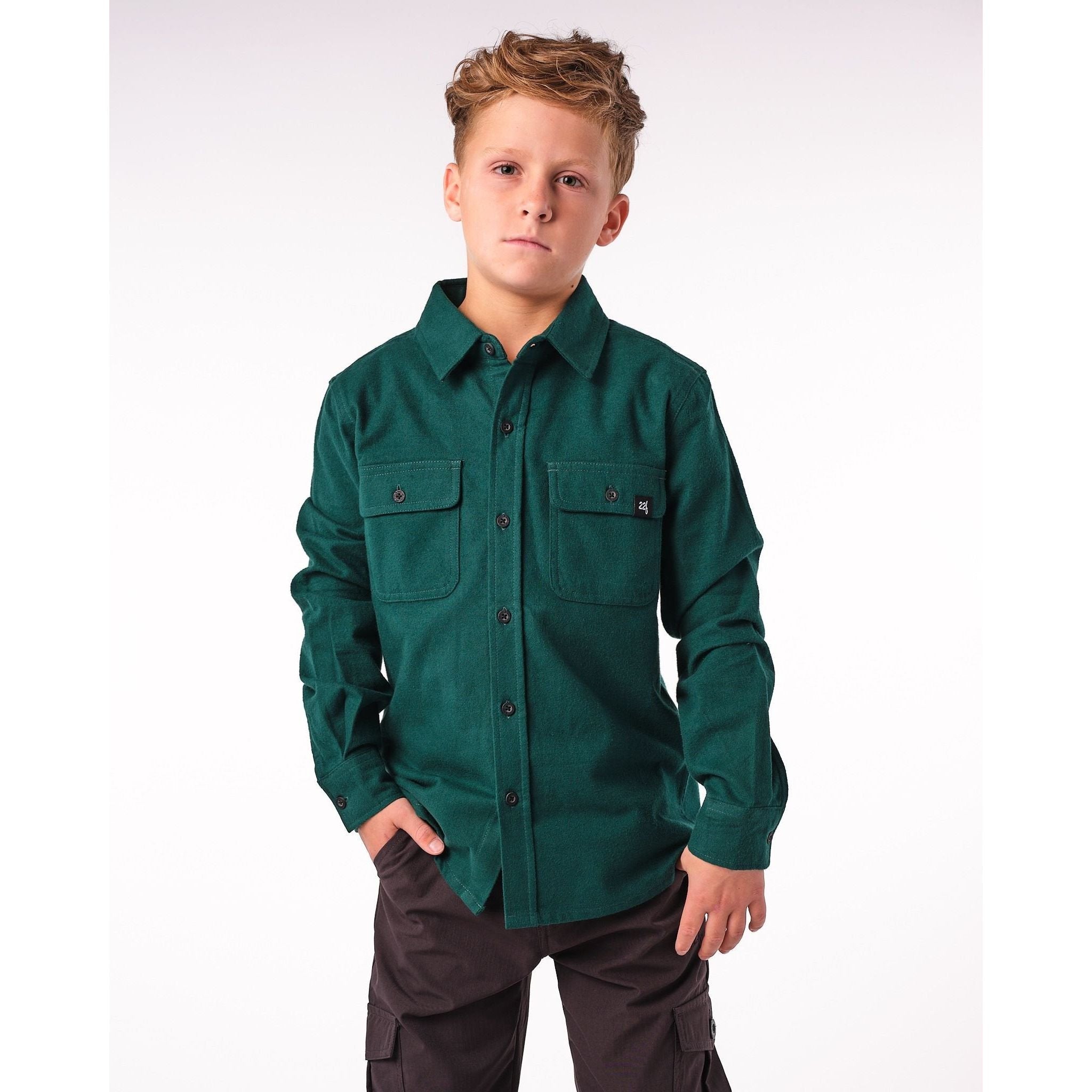 22 Fresh - Kids LFG Flannel Button Up in Greenbacks-SQ3308631